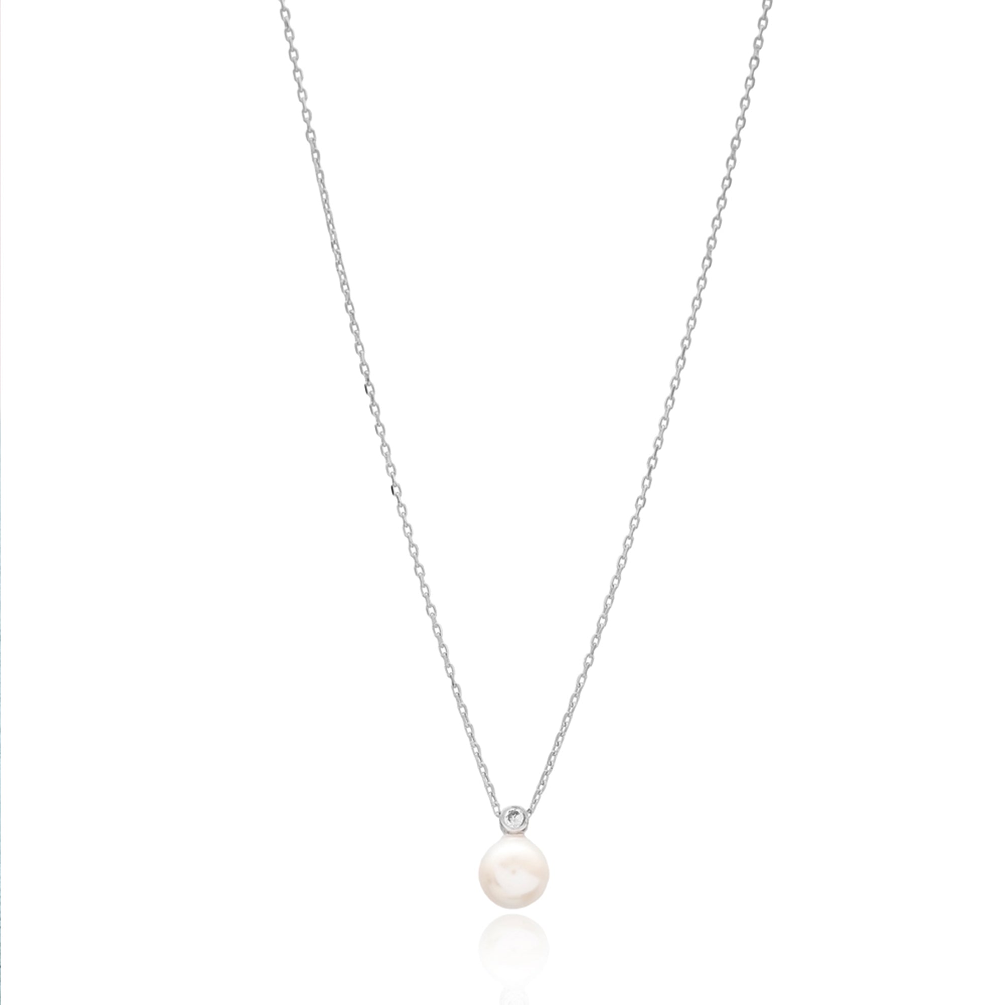 Dainty Ball Necklace with Cubic Zirconia Stone - 925 Sterling Silver