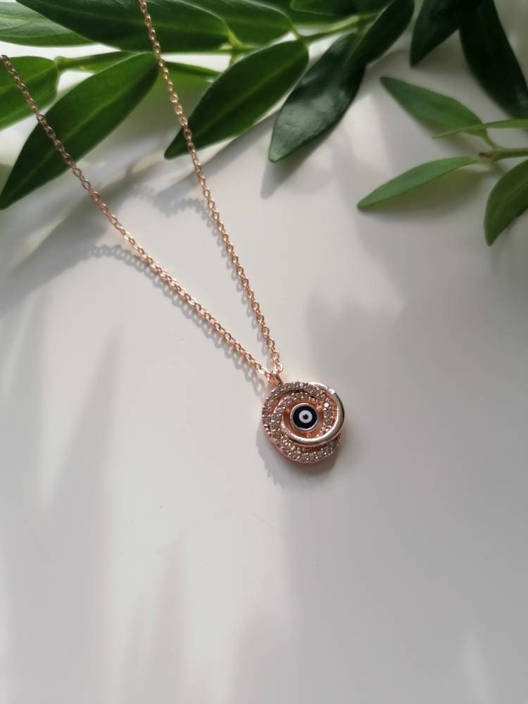 Rose Swirl Evil Eye Necklace