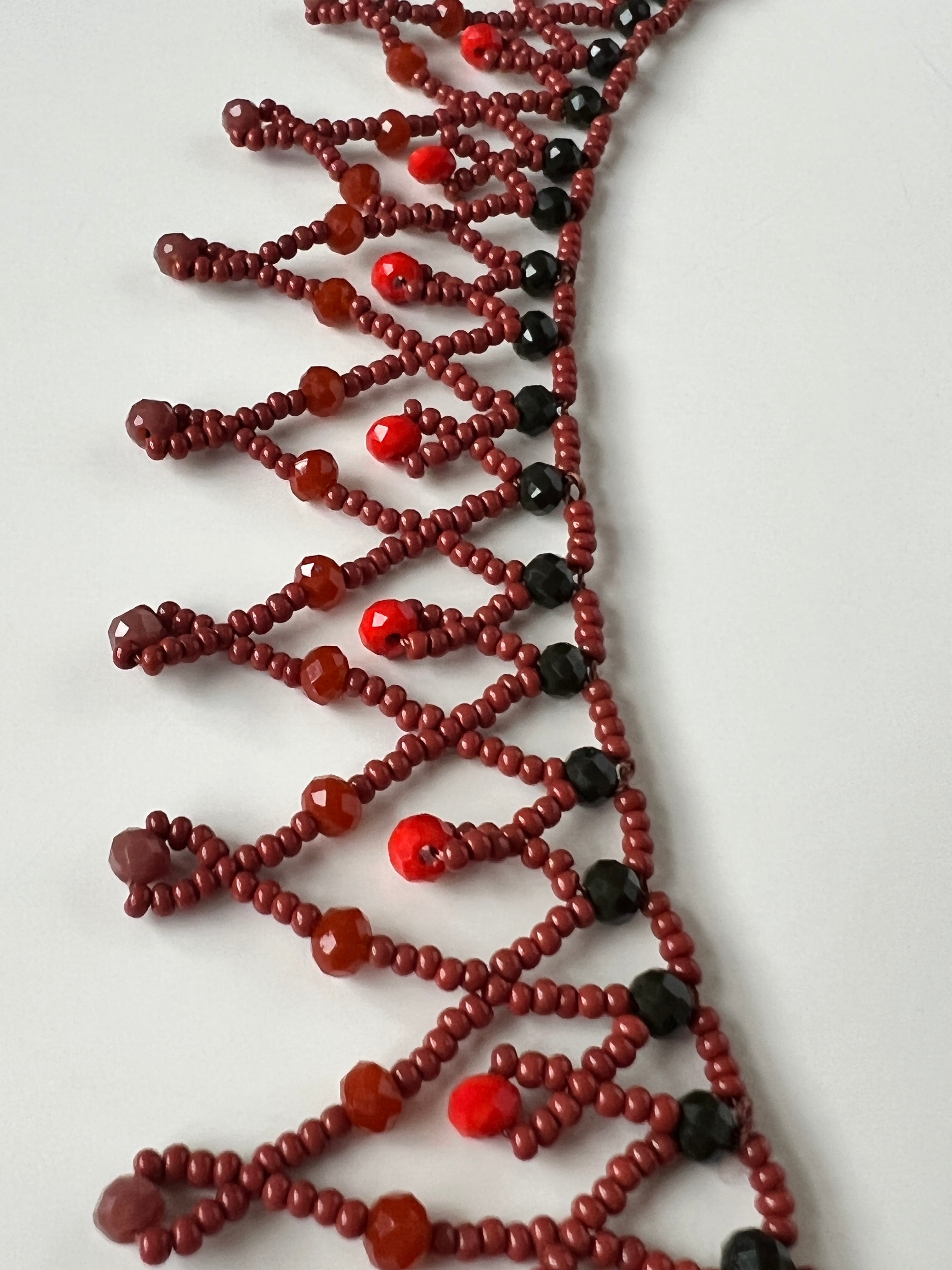 Red/Brown Beaded Handmade Statement Necklace