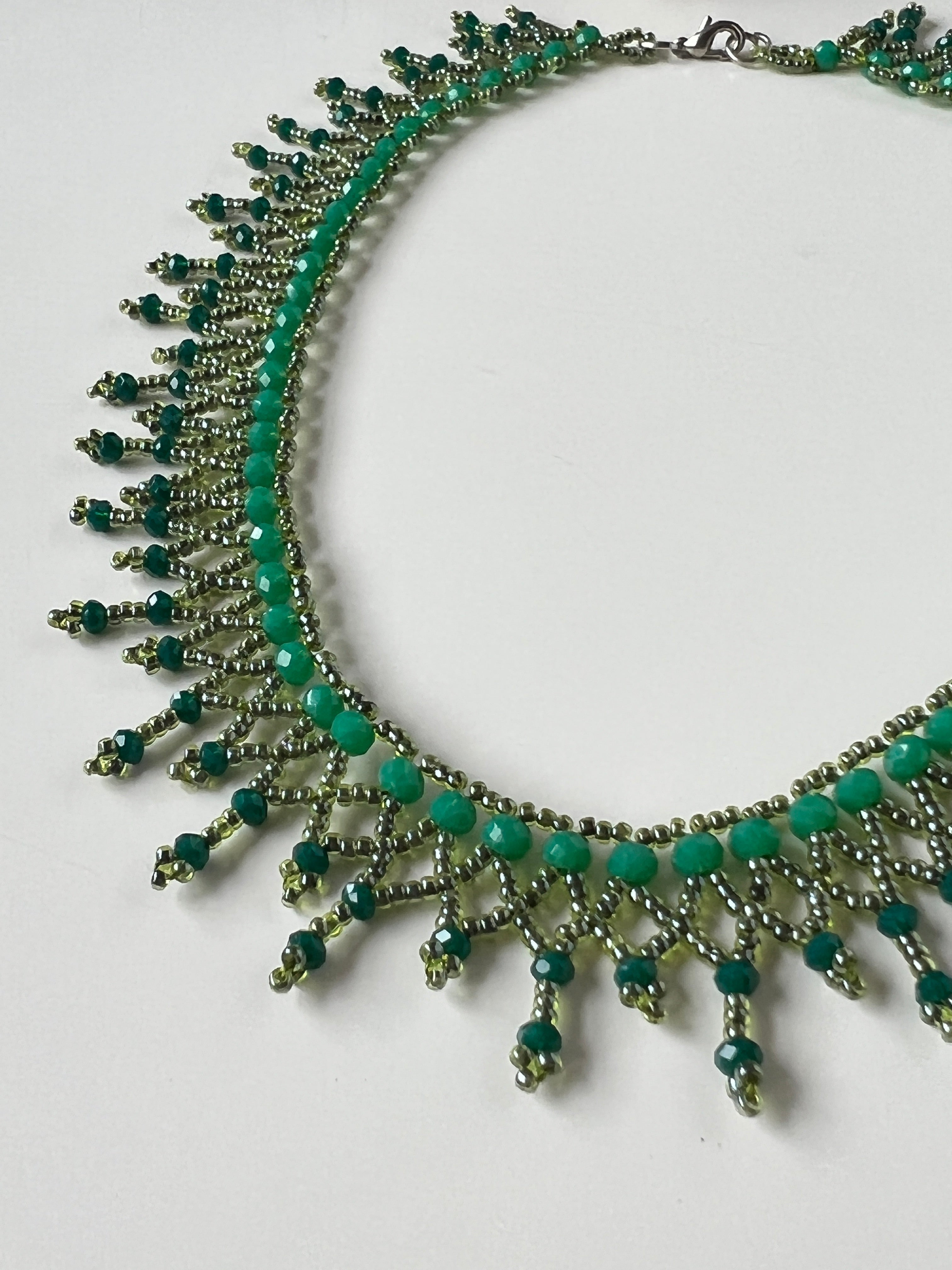 Green Beaded Handmade Statement Necklace