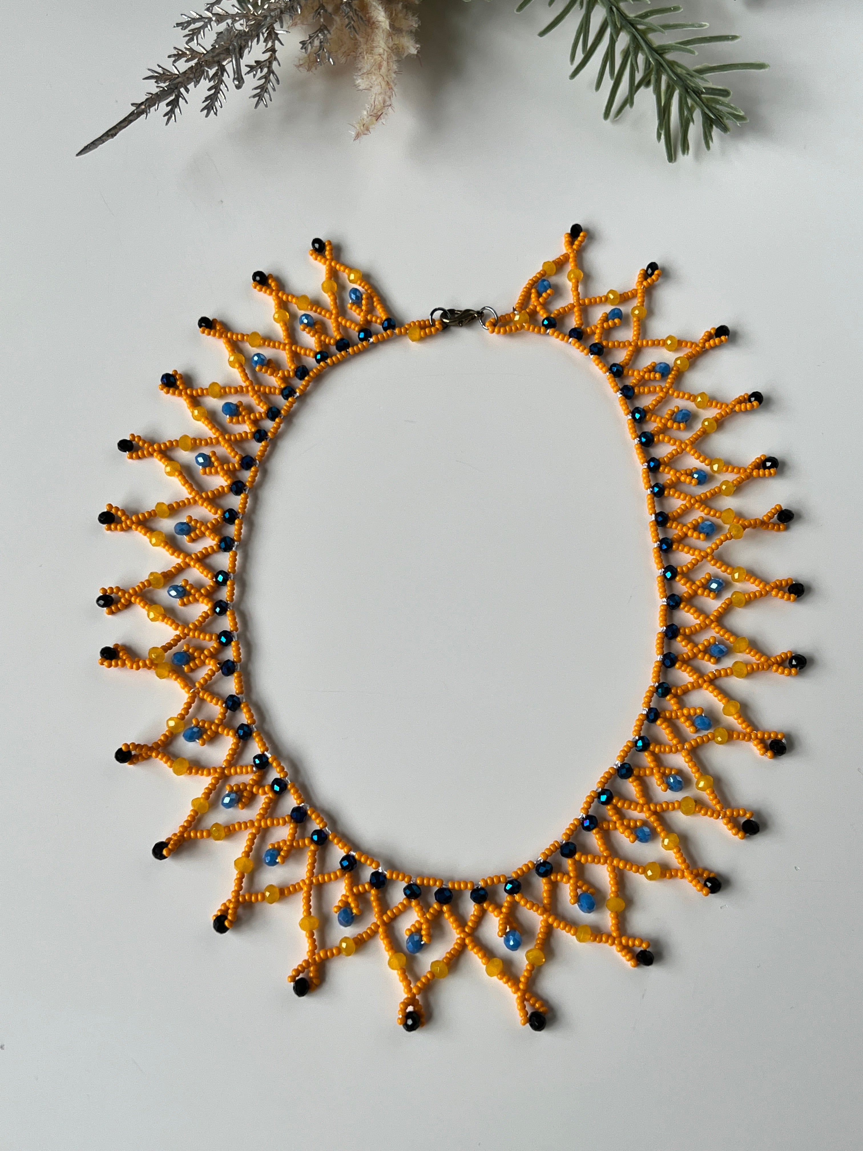 Orange Beaded Handmade Statement Necklace