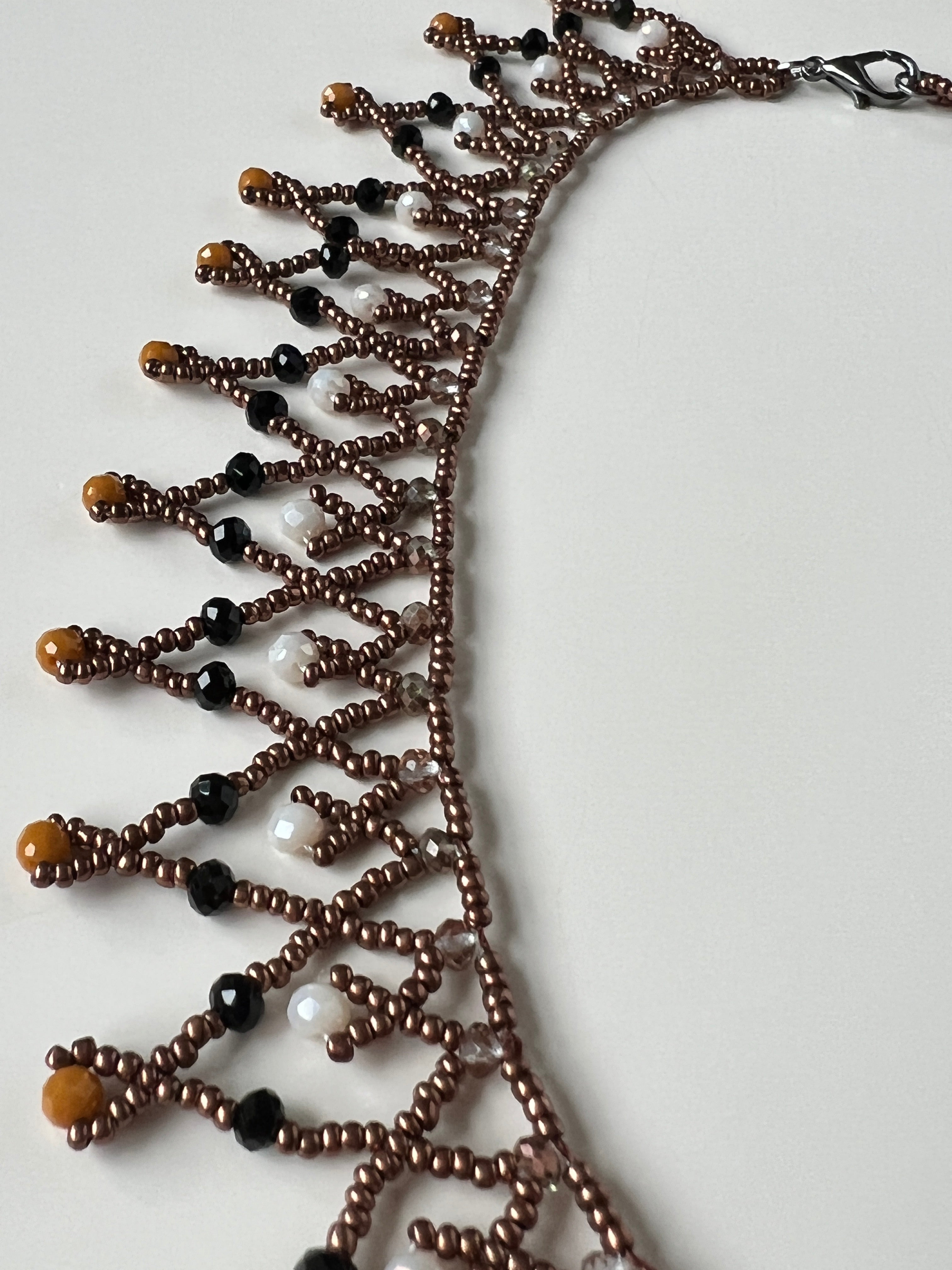 Brown Beaded Handmade Statement Necklace