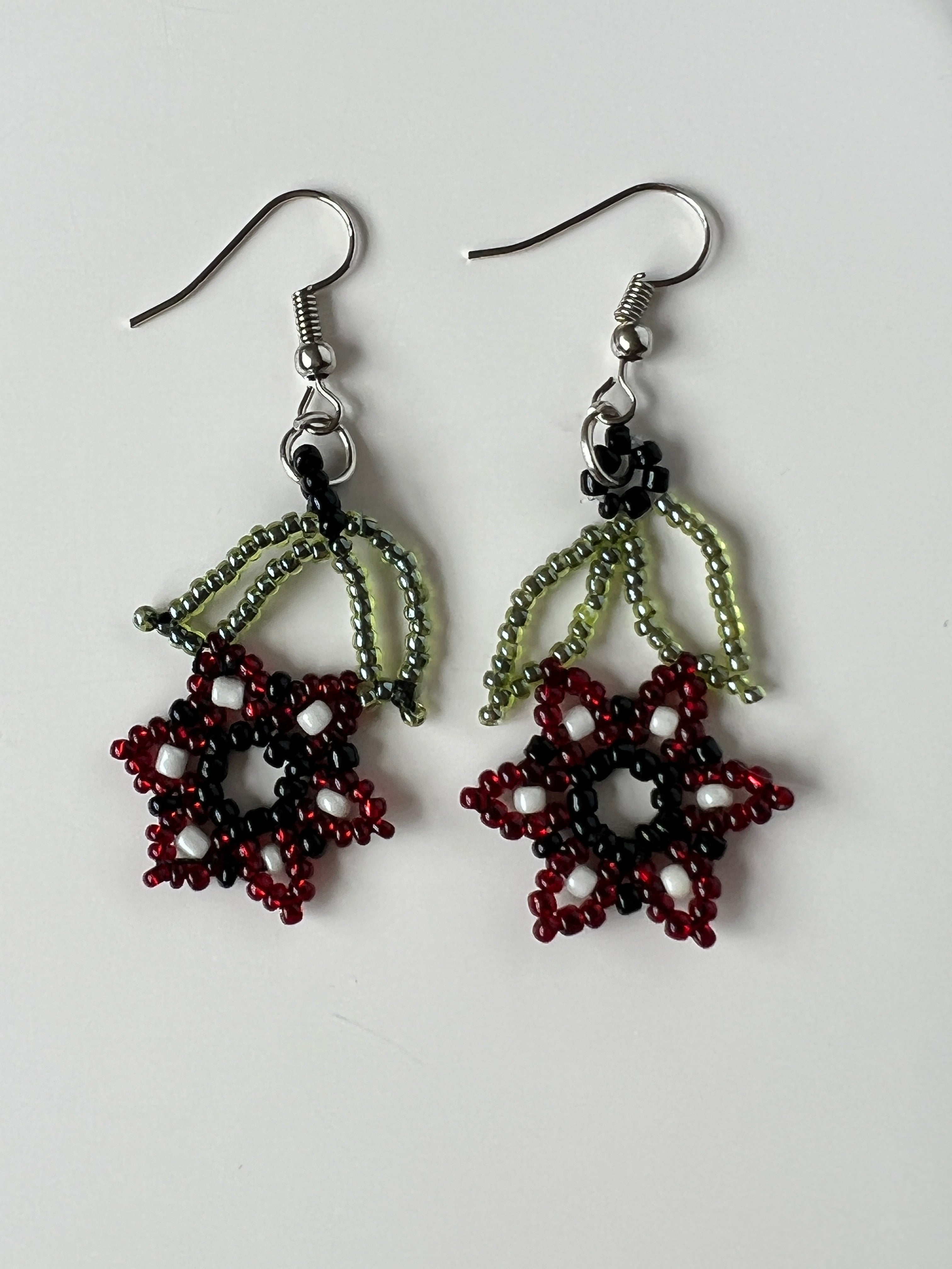 Black Beaded Flower Necklace & Earring Set