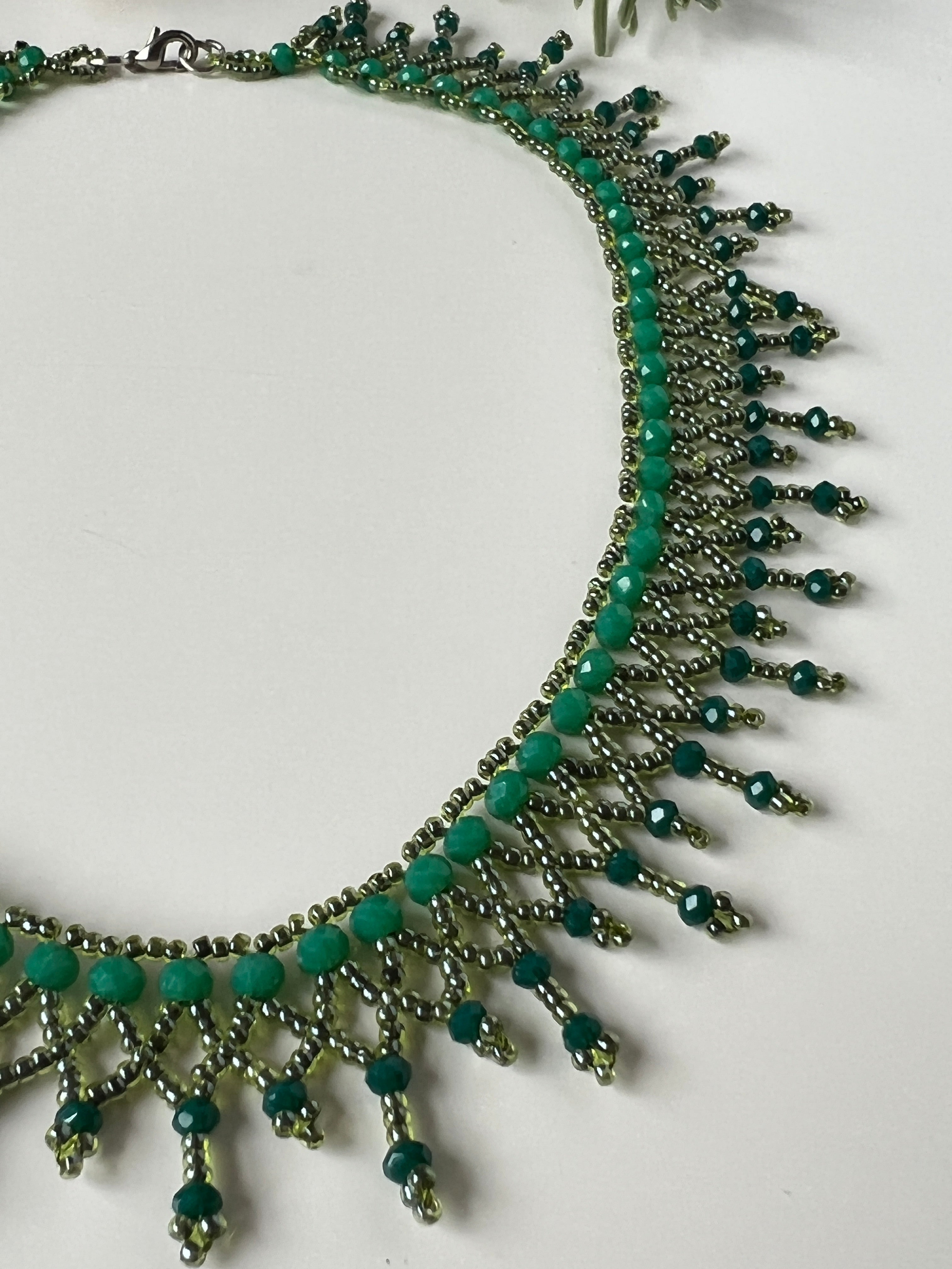 Green Beaded Handmade Statement Necklace