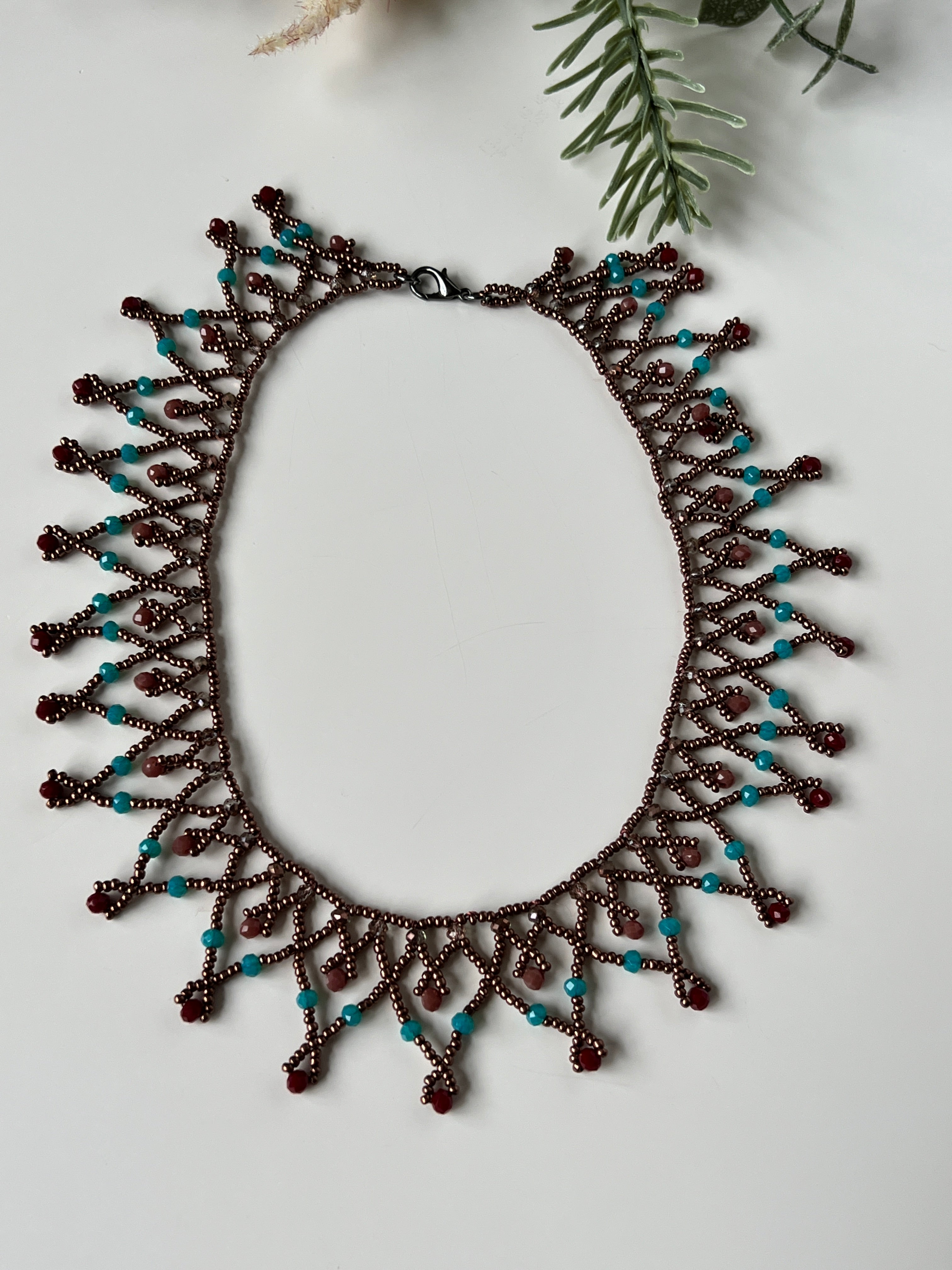 Brown Beaded Handmade Statement Necklace