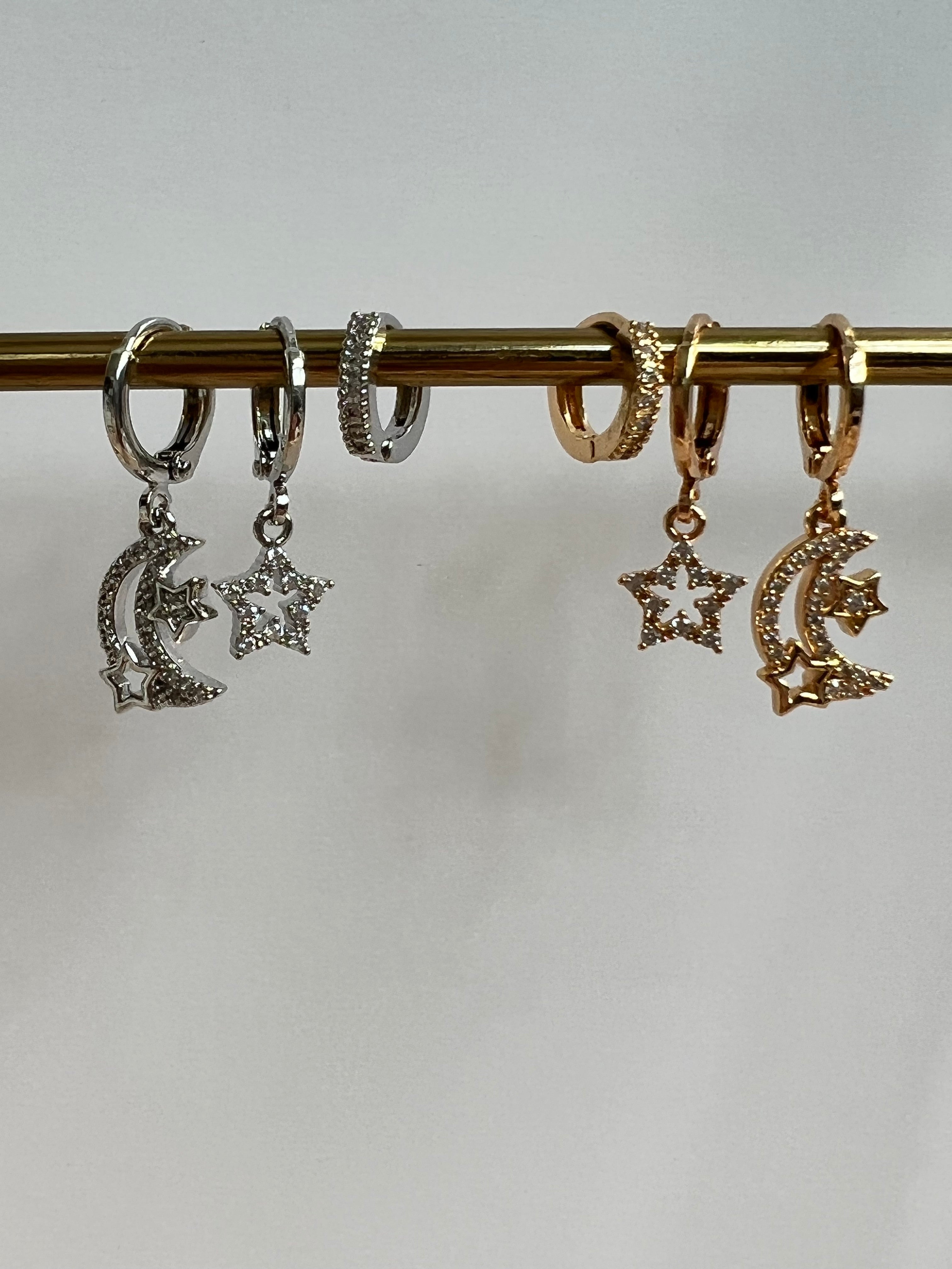 Moon & Stars Huggies in Gold or Silver