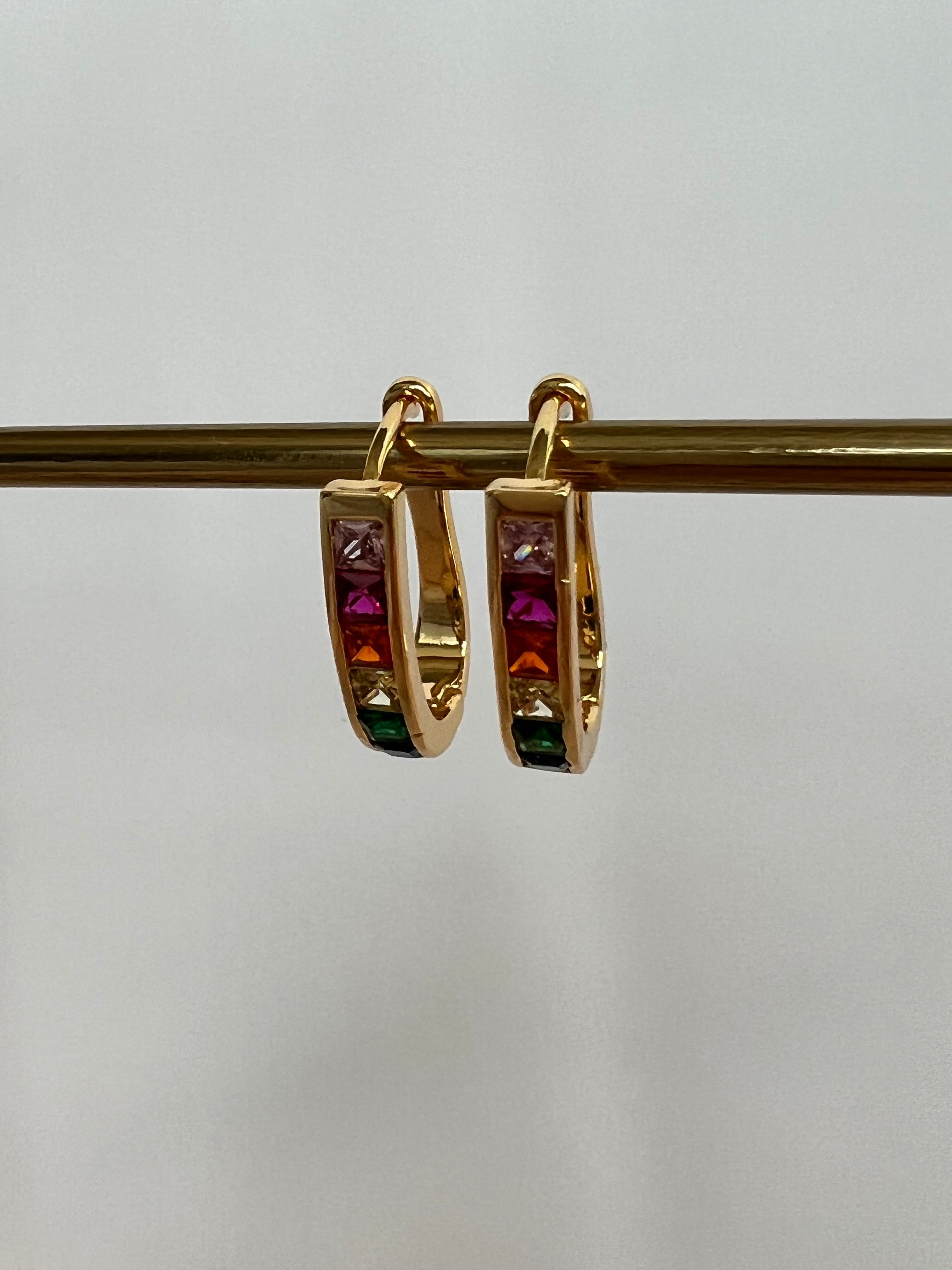 Bright Coloured Stone Gold Hoops
