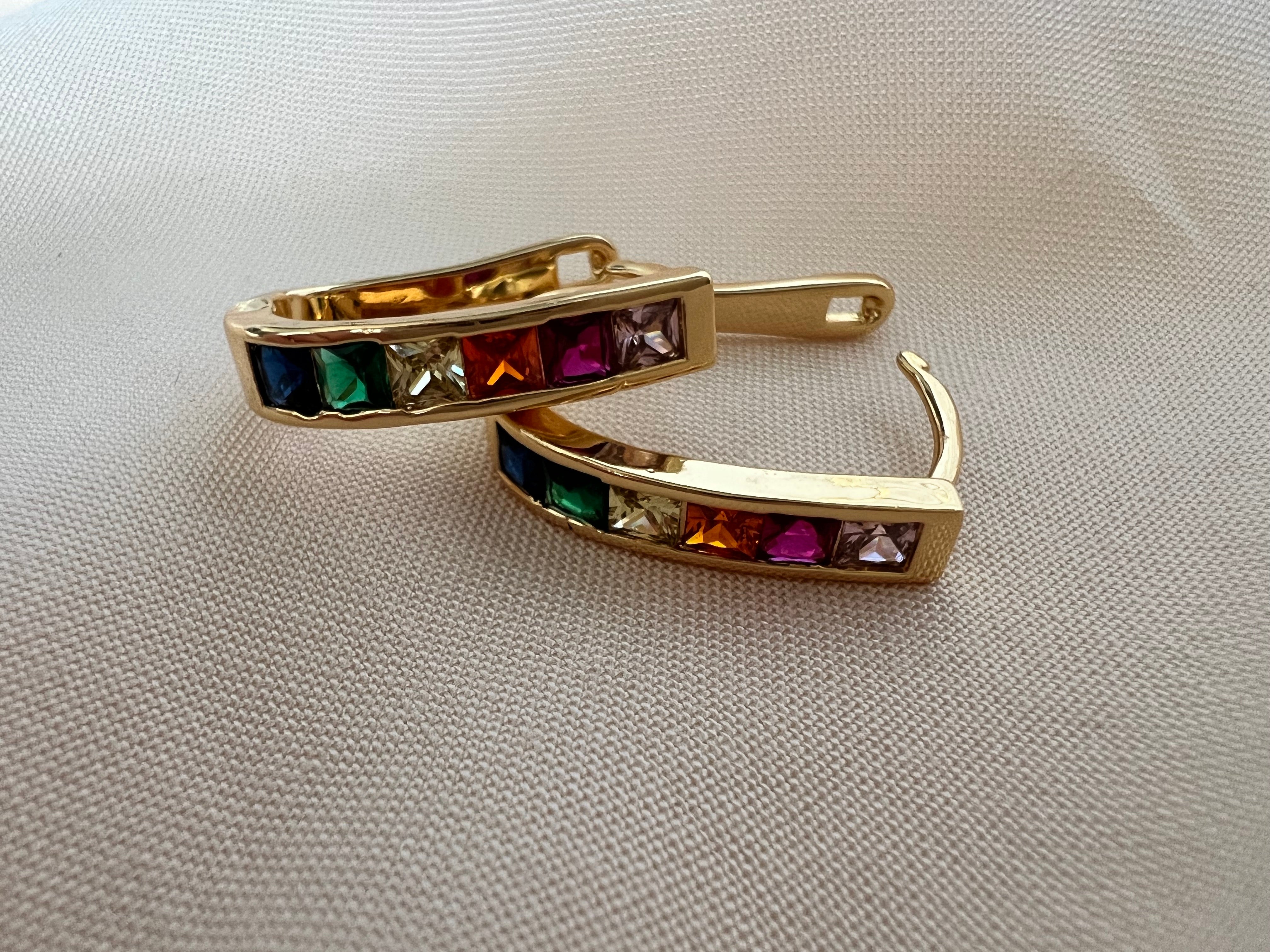 Bright Coloured Stone Gold Hoops