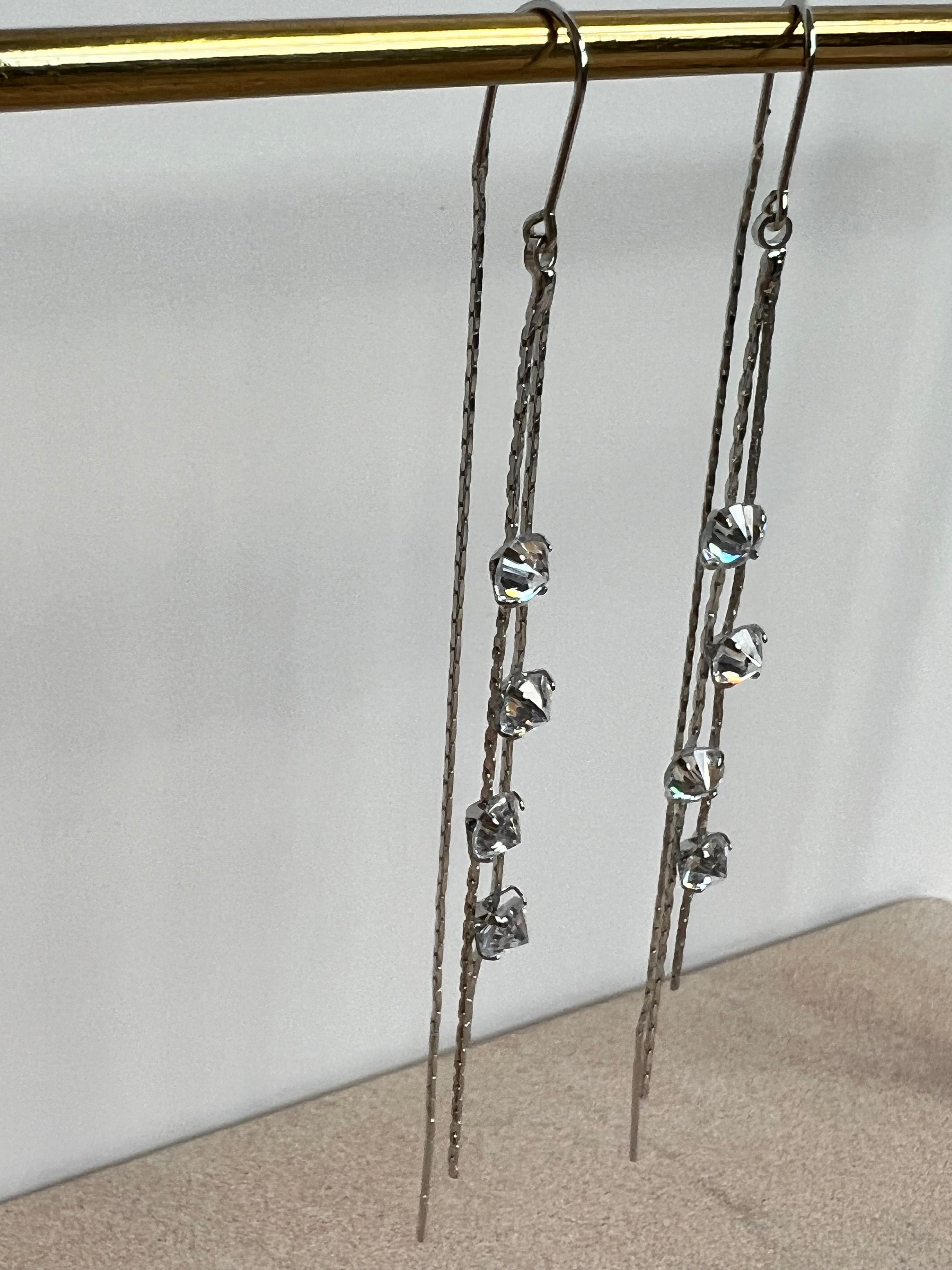 Long Drop Earrings with CZ Stones