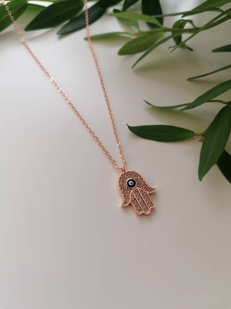 Evil Eye Hamsa Hand Charm Necklace