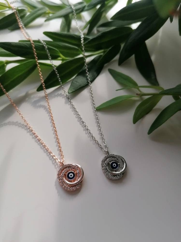 Rose Swirl Evil Eye Necklace