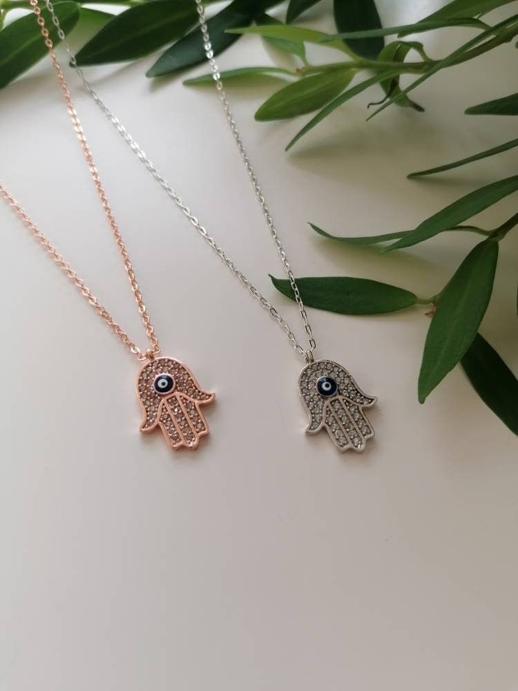 Evil Eye Hamsa Hand Charm Necklace