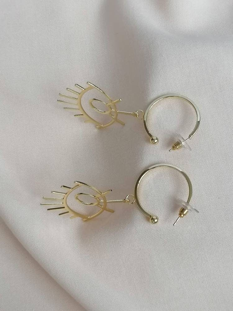 Evil Eye Brass Hoop Earrings