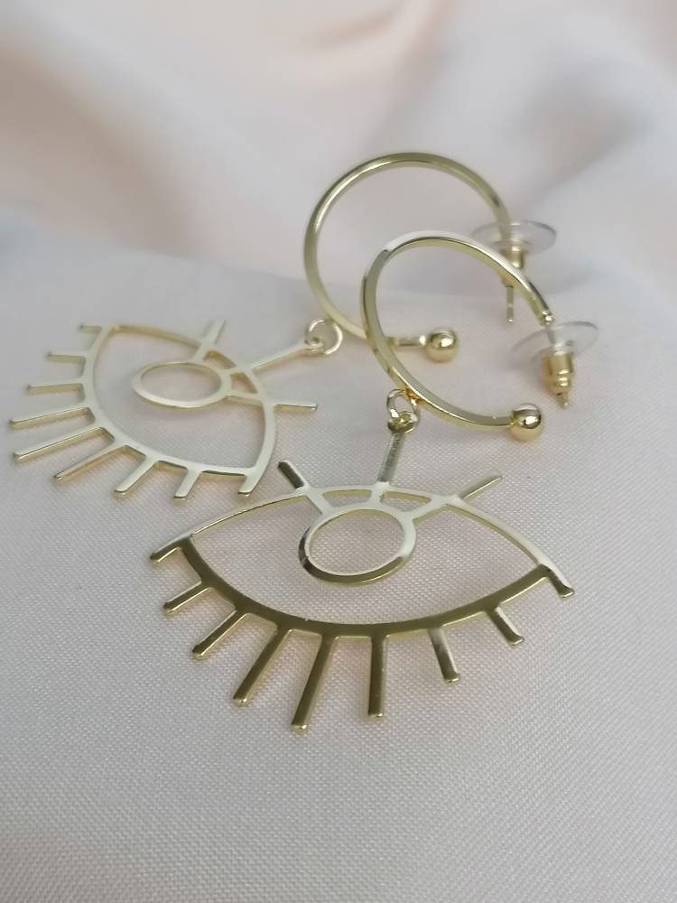 Evil Eye Brass Hoop Earrings