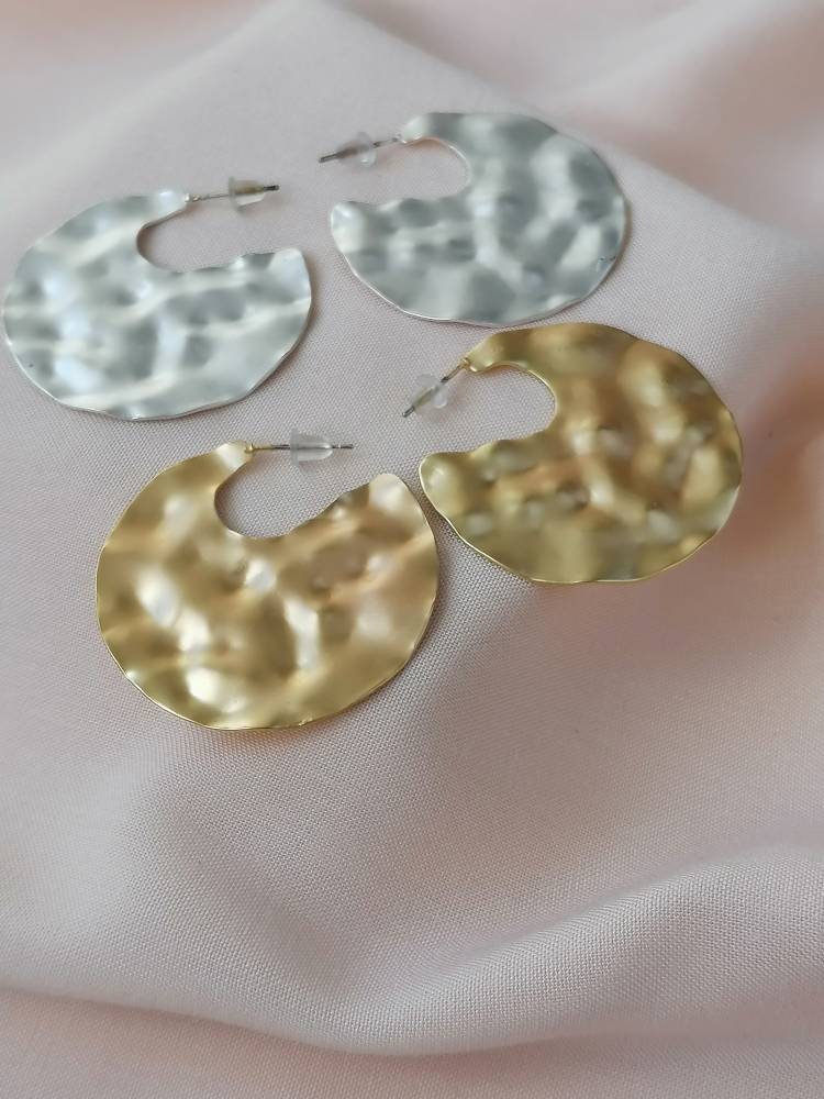 Hammered Disc Hoop Earrings