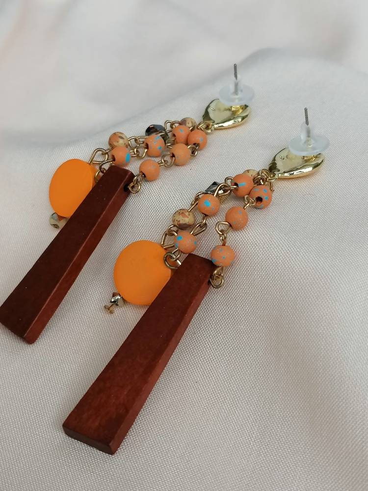 Statement Lightweight Brown and Orange Dangle Earrings