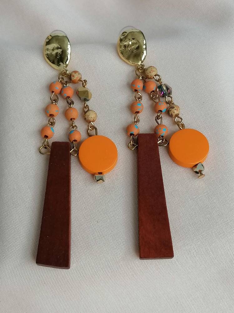 Statement Lightweight Brown and Orange Dangle Earrings