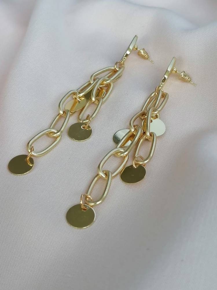 Long gold chain drop earrings