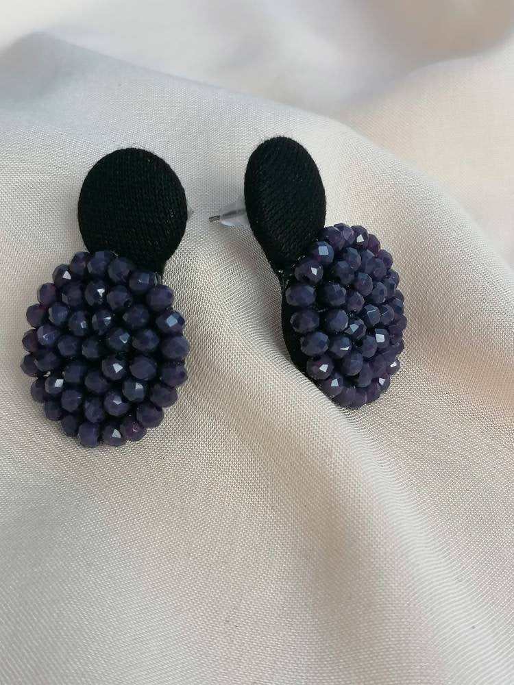 Button Drop Earrings with Crystal Bead Cluster