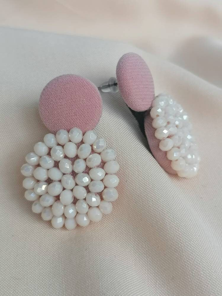 Button Drop Earrings with Crystal Bead Cluster
