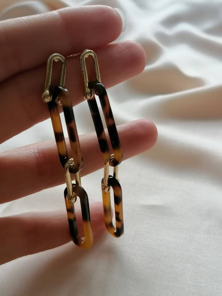 Leopard Dangle Gold Chain Earrings