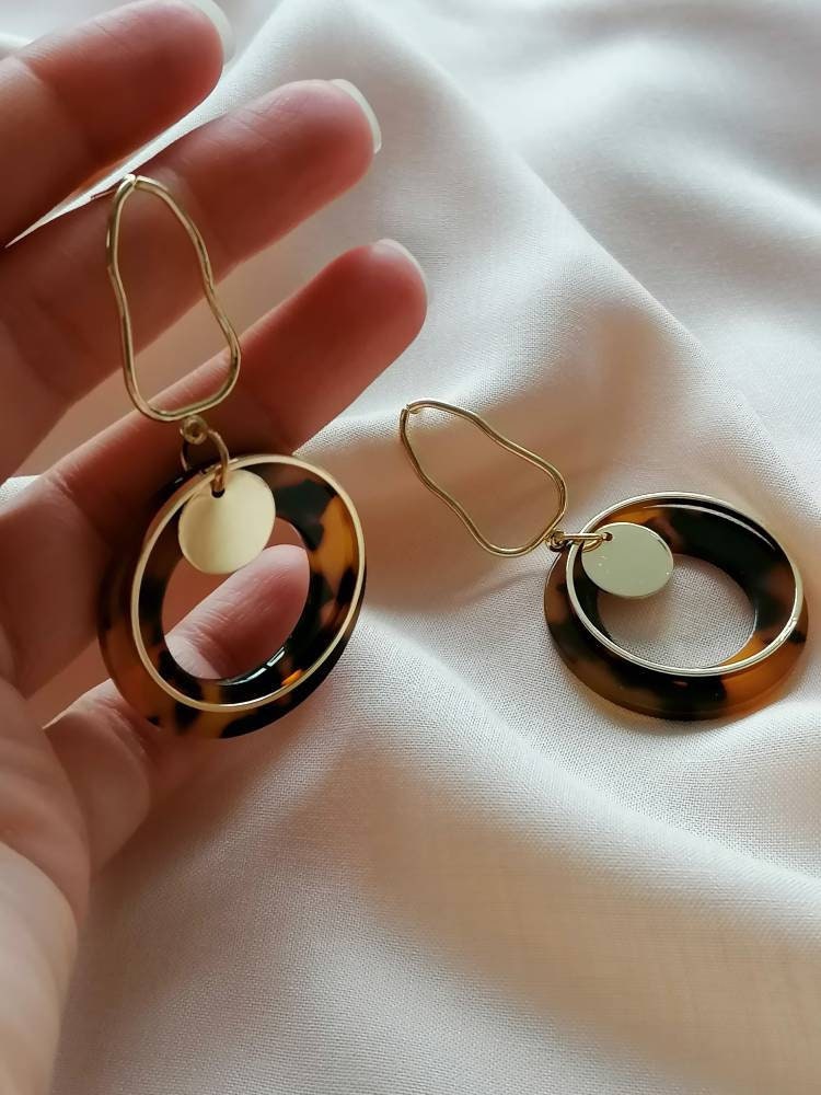 Gold & Leopard Drop Dangle Earrings