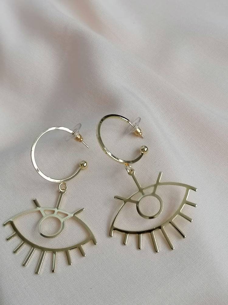 Evil Eye Brass Hoop Earrings