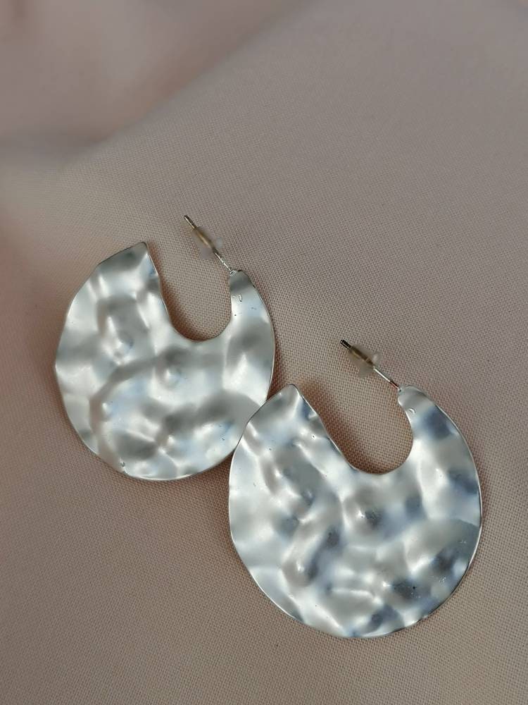 Hammered Disc Hoop Earrings