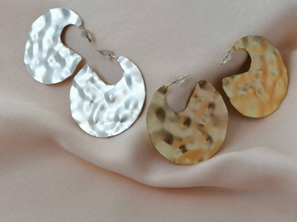 Hammered Disc Hoop Earrings