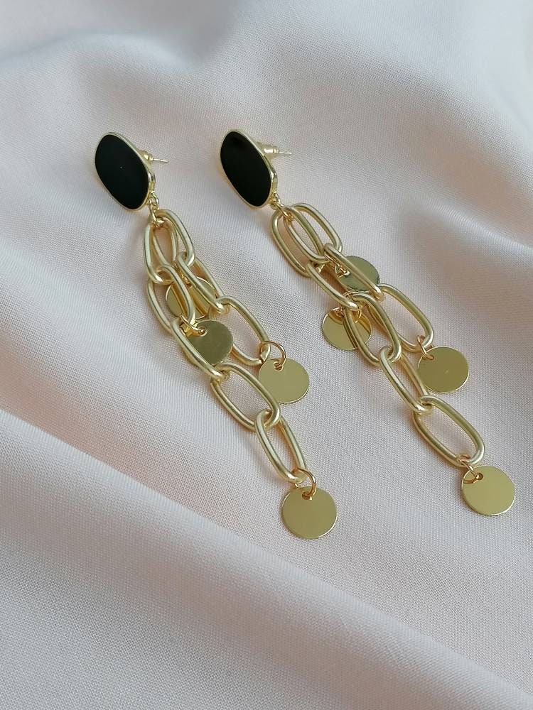 Long gold chain drop earrings