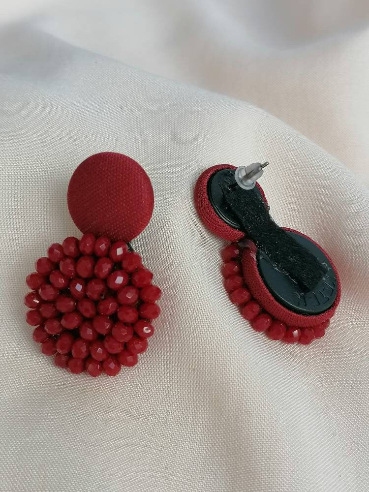 Button Drop Earrings with Crystal Bead Cluster