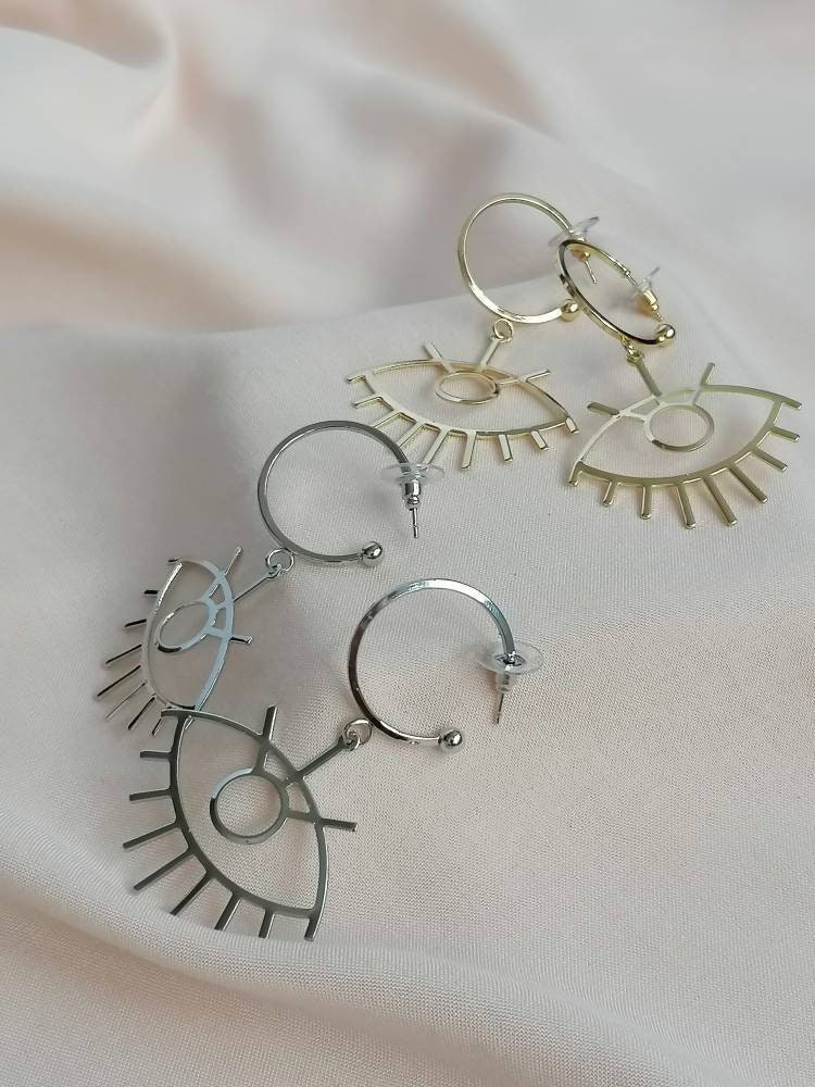 Evil Eye Brass Hoop Earrings