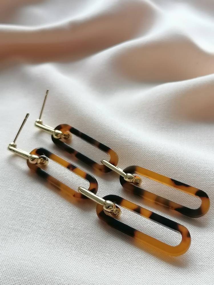 Leopard Dangle Gold Chain Earrings