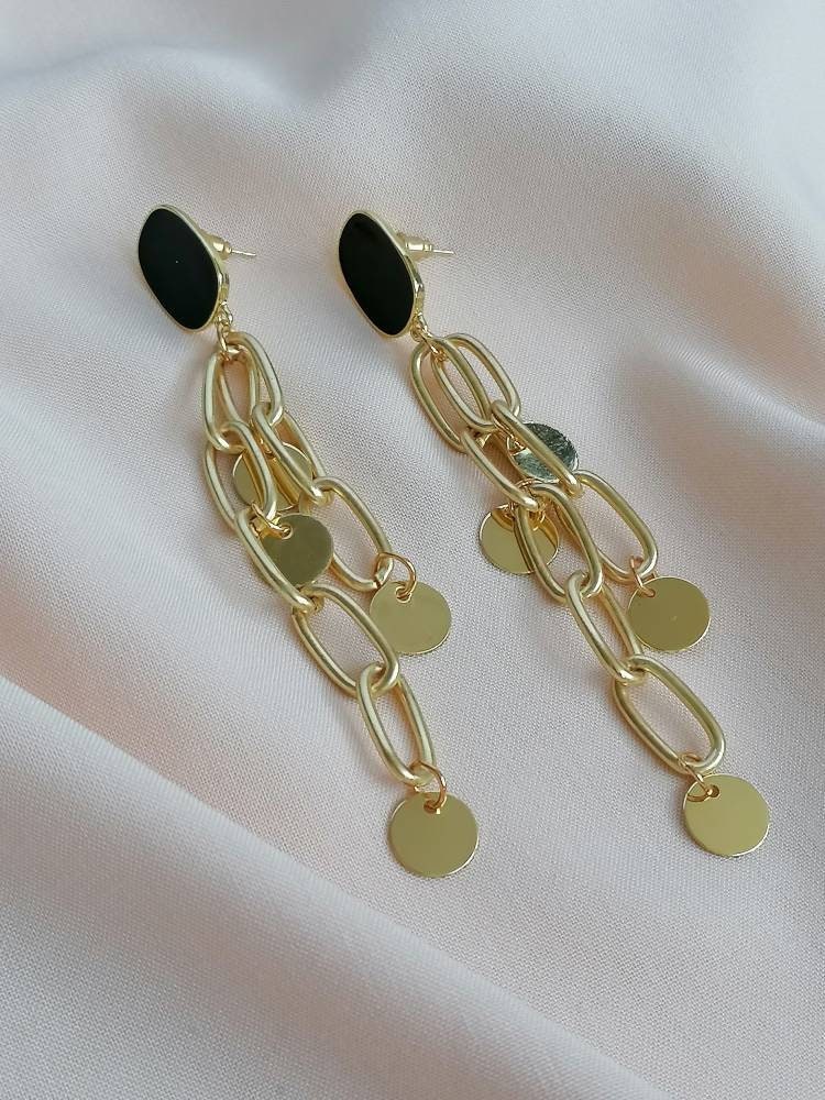 Long gold chain drop earrings