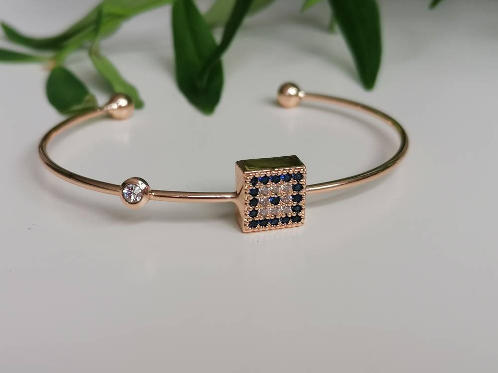 Elegant Evil Eye Rose Gold Cuff Bangle