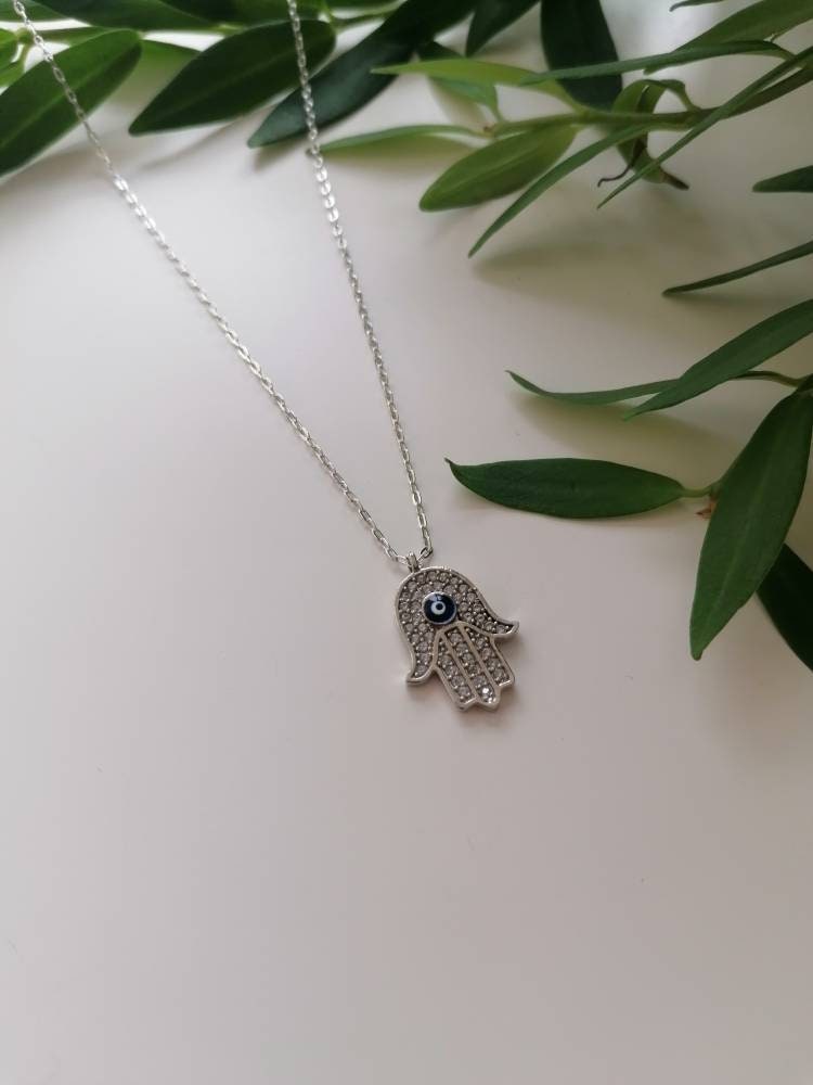 Evil Eye Hamsa Hand Charm Necklace