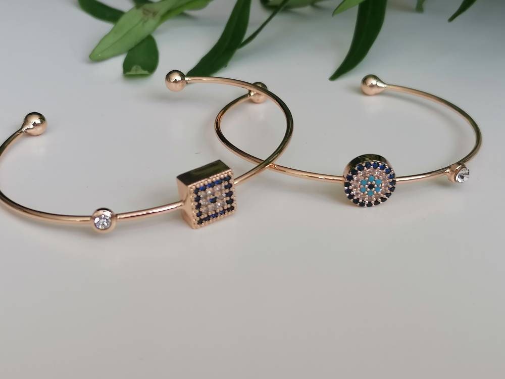 Elegant Evil Eye Rose Gold Cuff Bangle