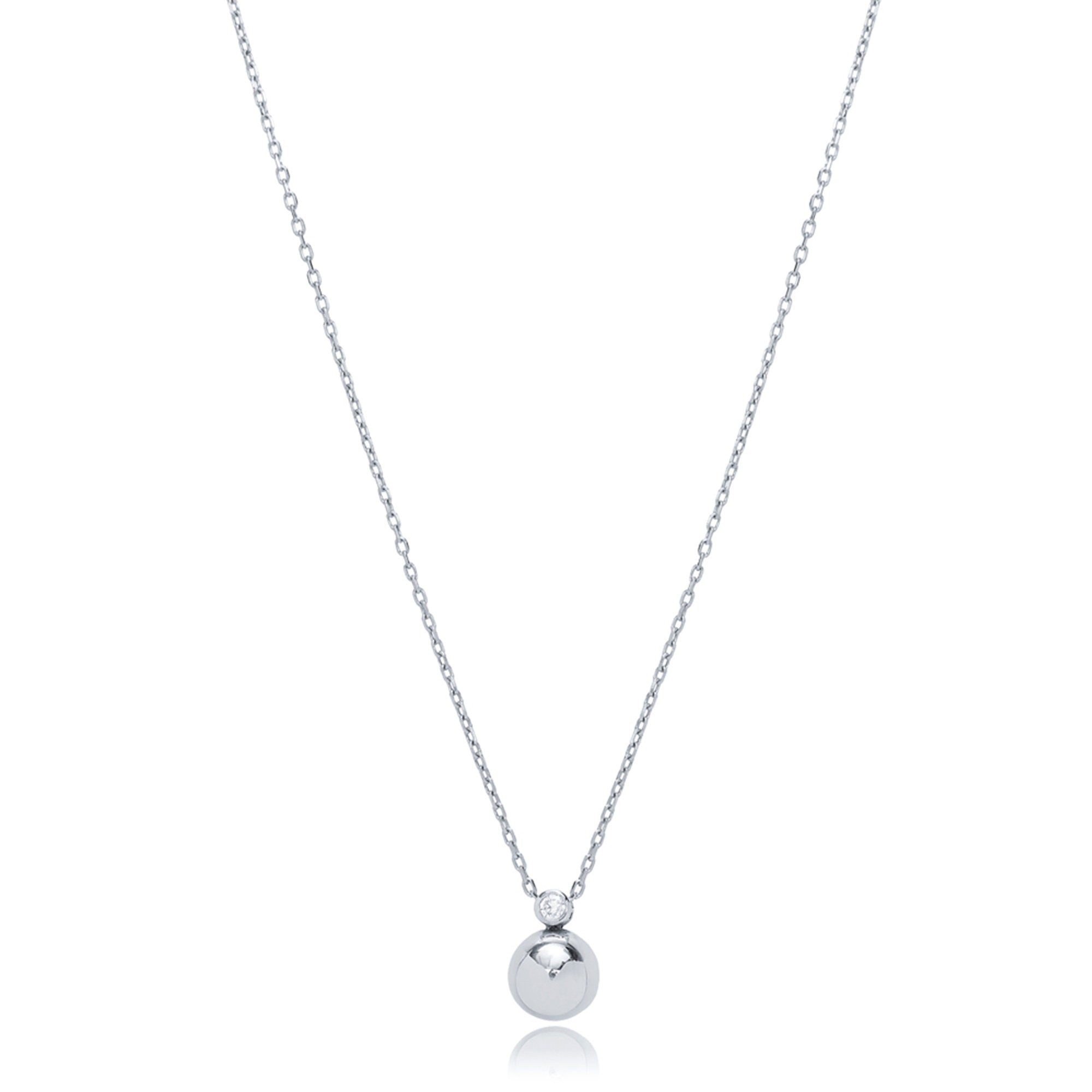 Dainty Ball Necklace with Cubic Zirconia Stone - 925 Sterling Silver