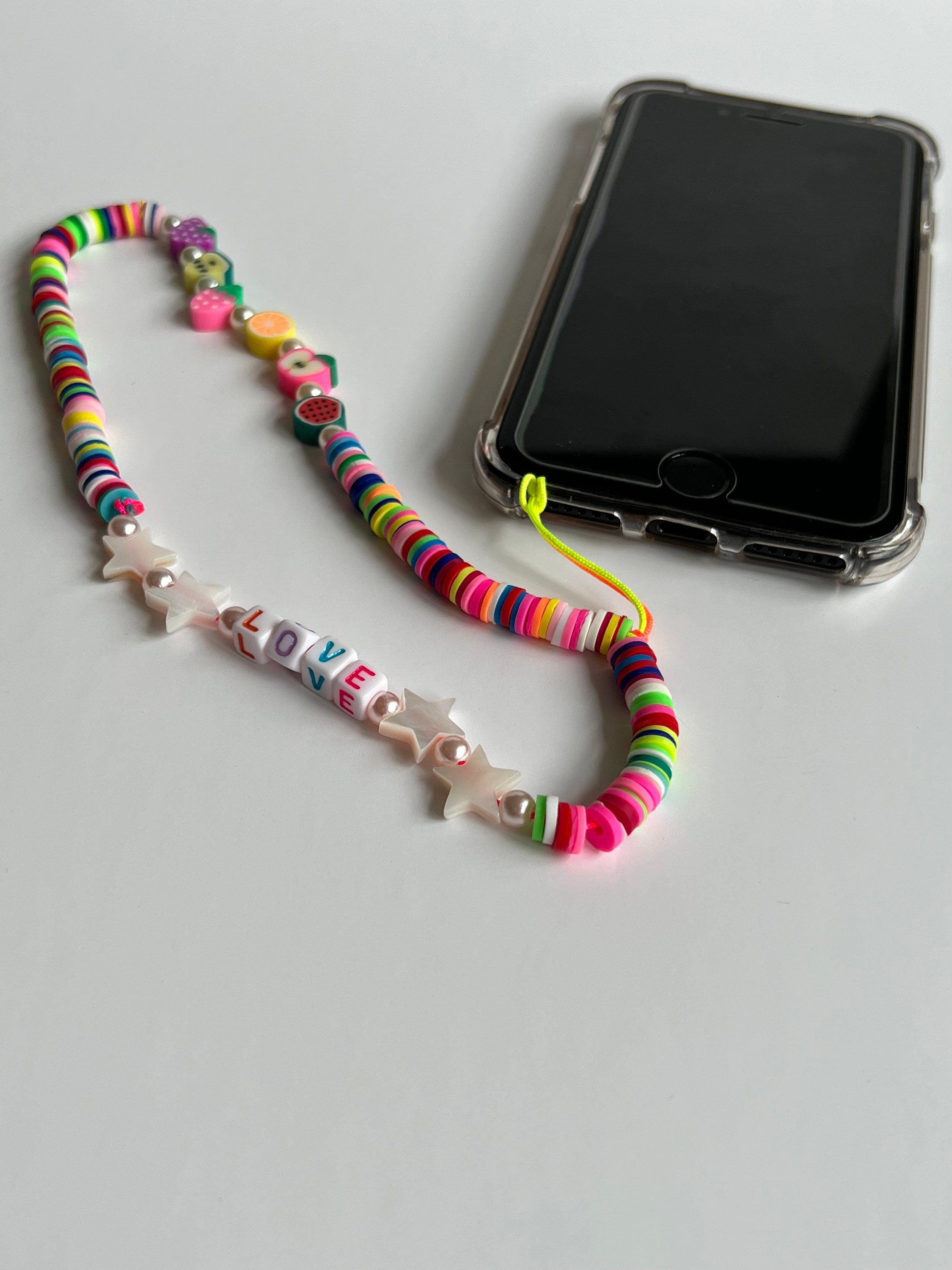 Evil Eye Charm Blue Phone Strap - Fruity Beaded Love Phone Strap - Cute Phone Accessories - New Phone Case Lanyard - Gift for Her