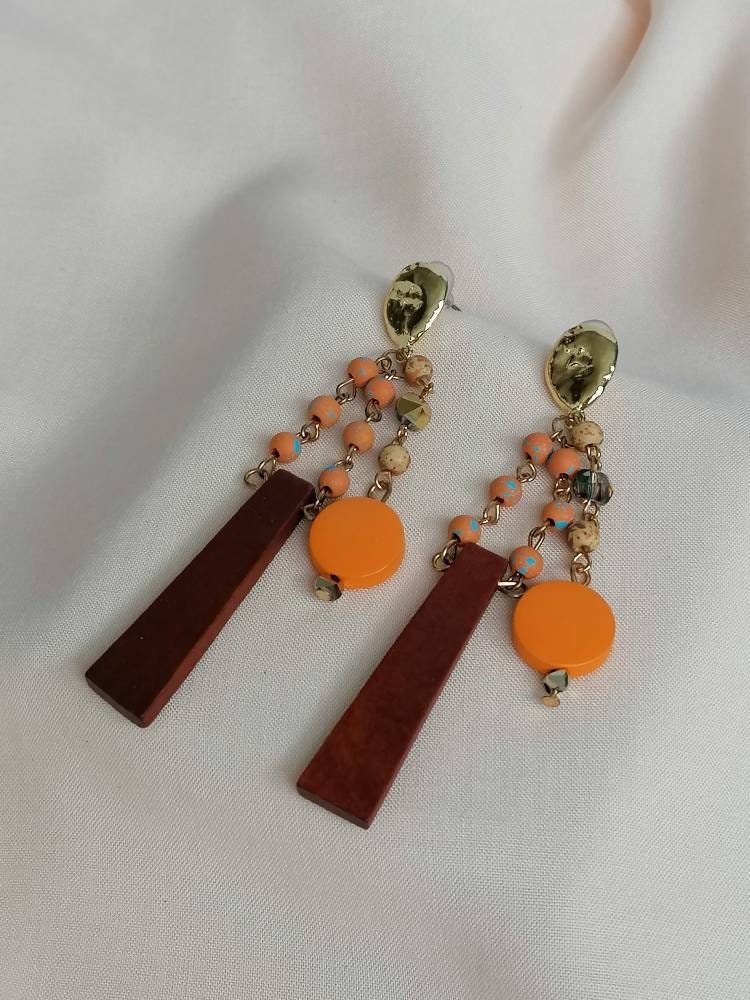 Statement Lightweight Brown and Orange Dangle Earrings