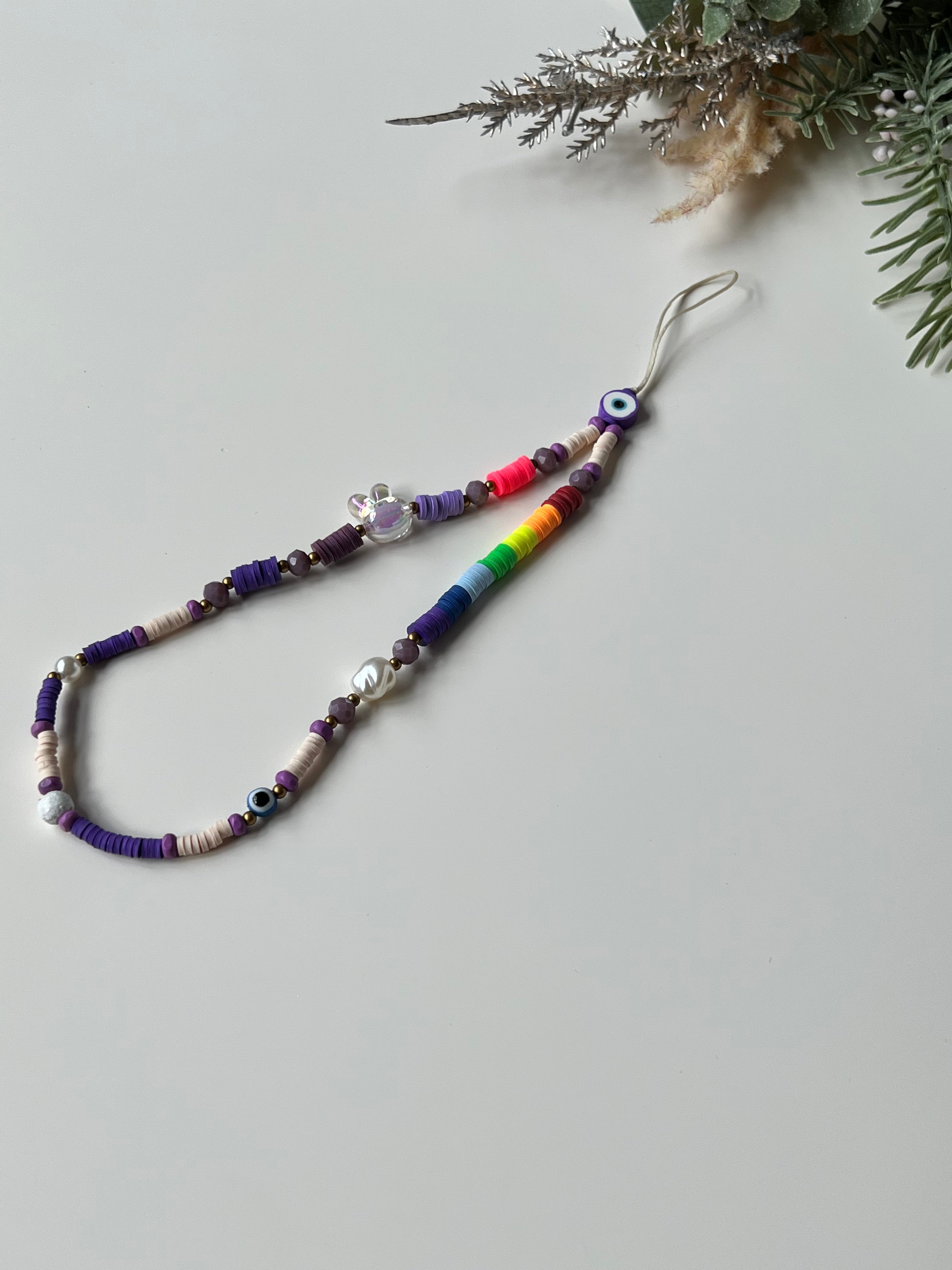 Multicoloured Phone Strap With Evil Eye Charm