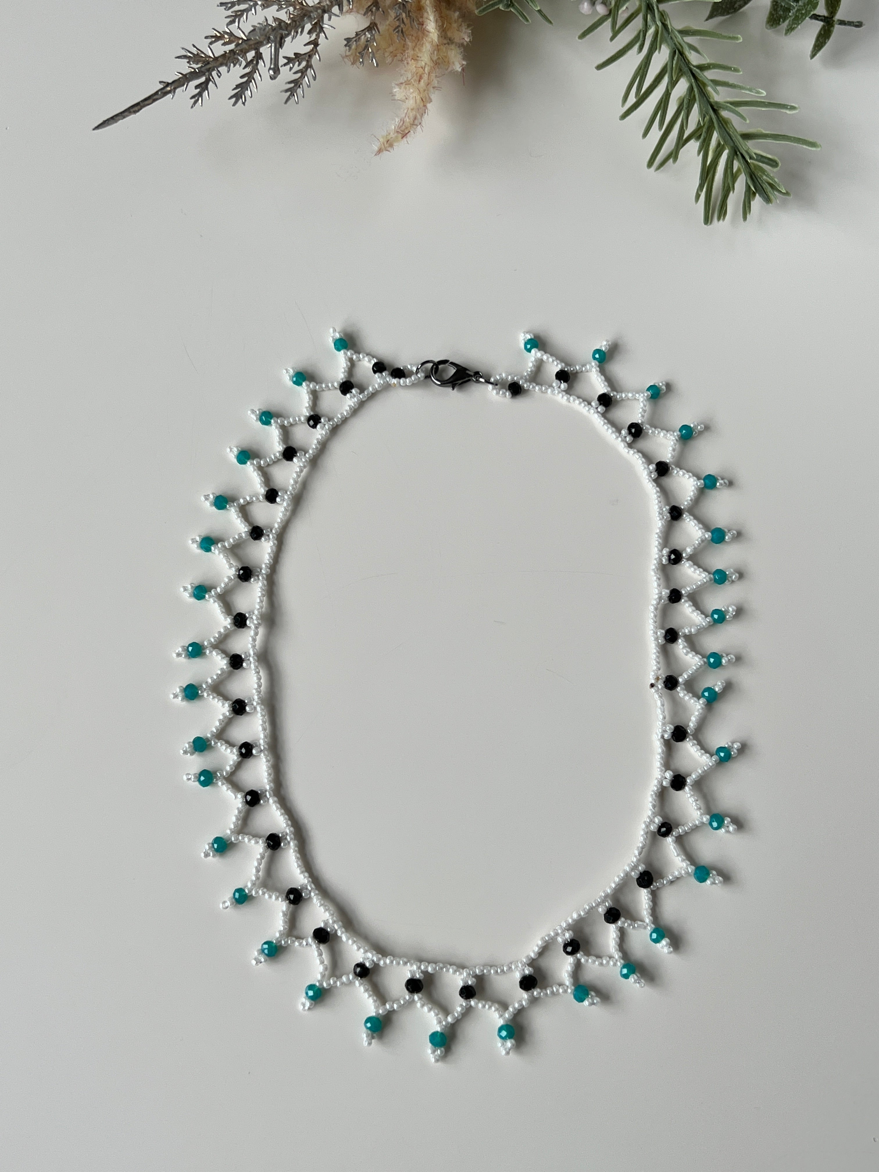 White Beaded Handmade Statement Necklace