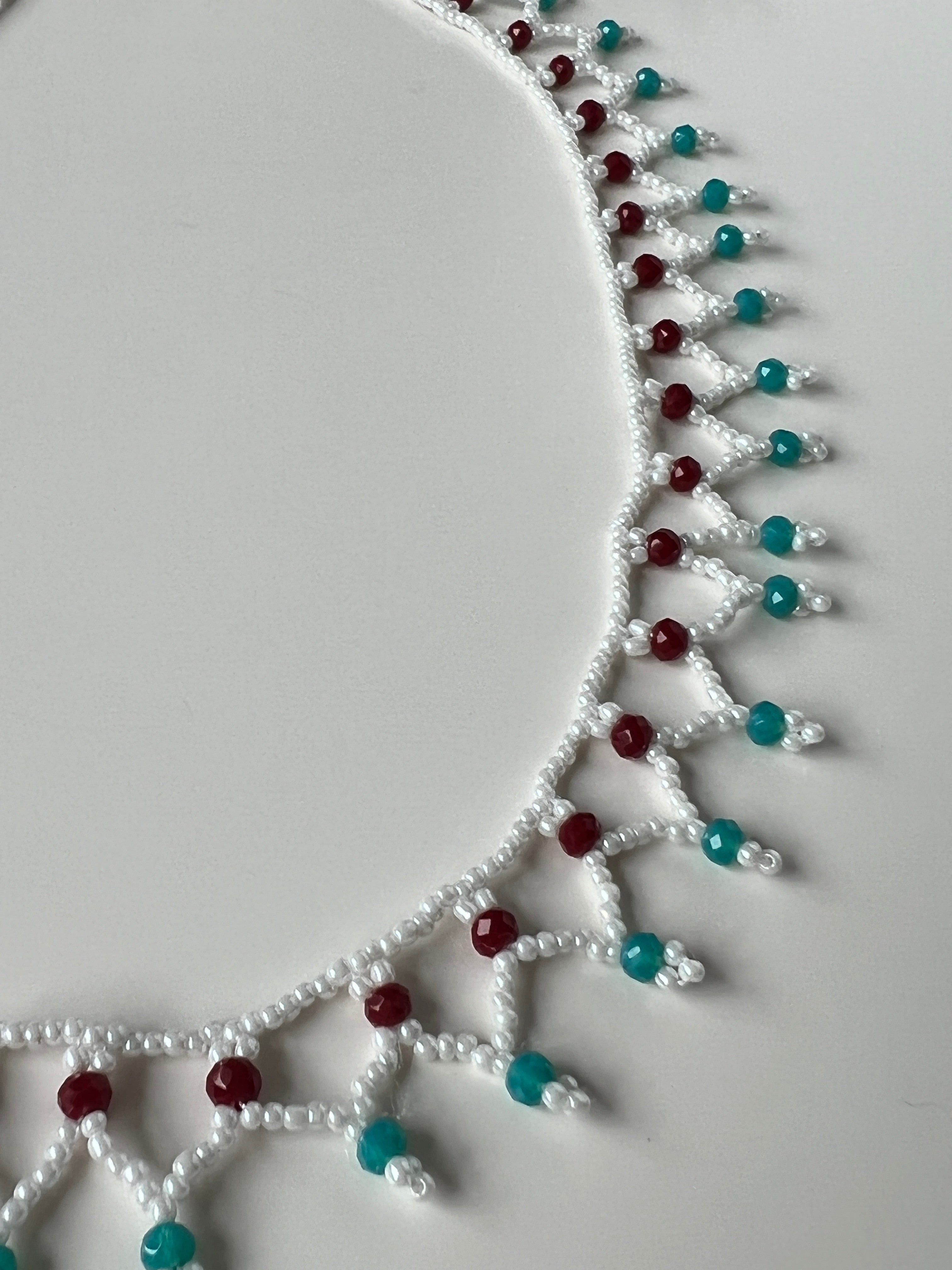 White Beaded Handmade Statement Necklace