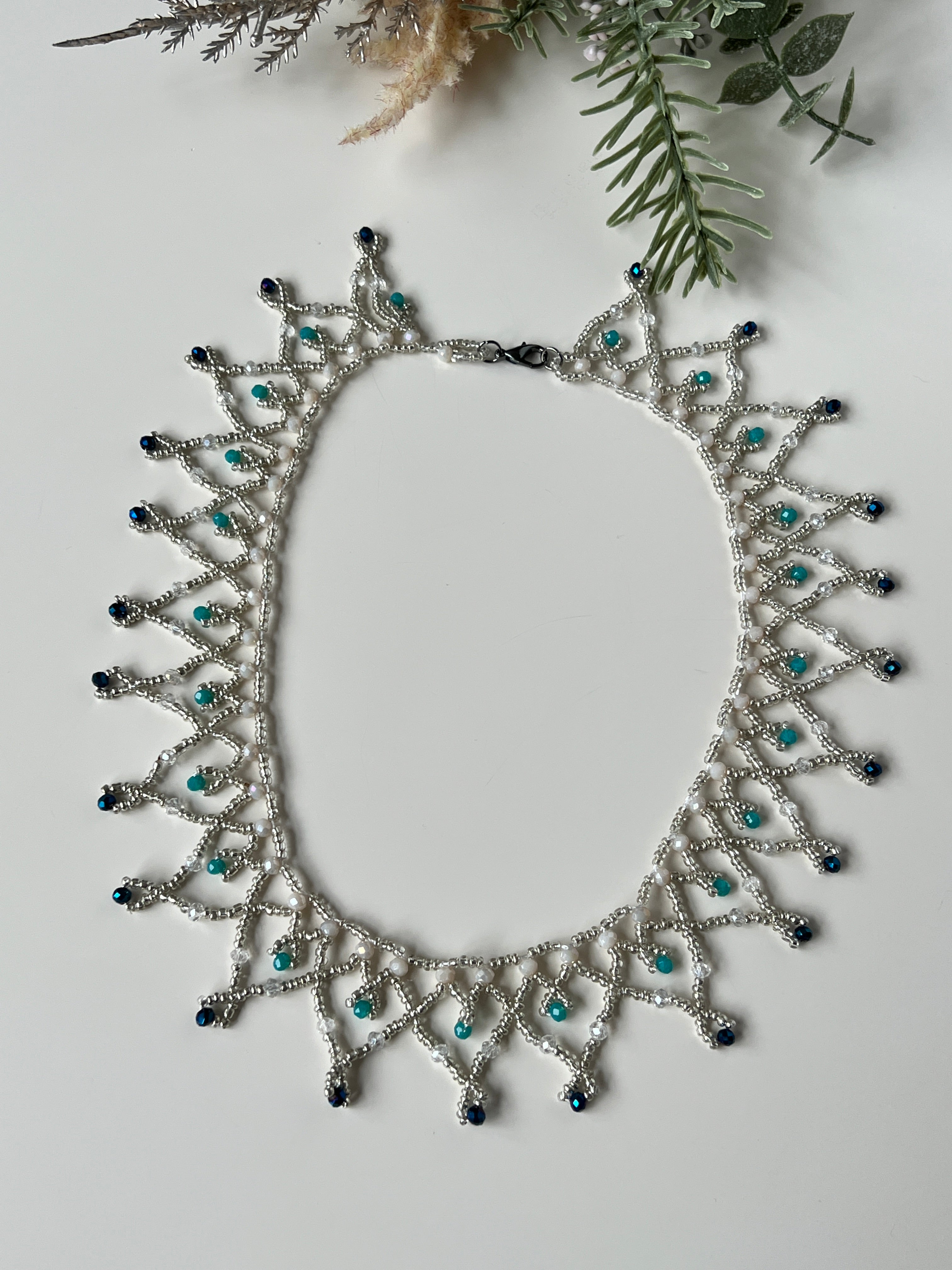 Silver White Handmade Statement Necklace