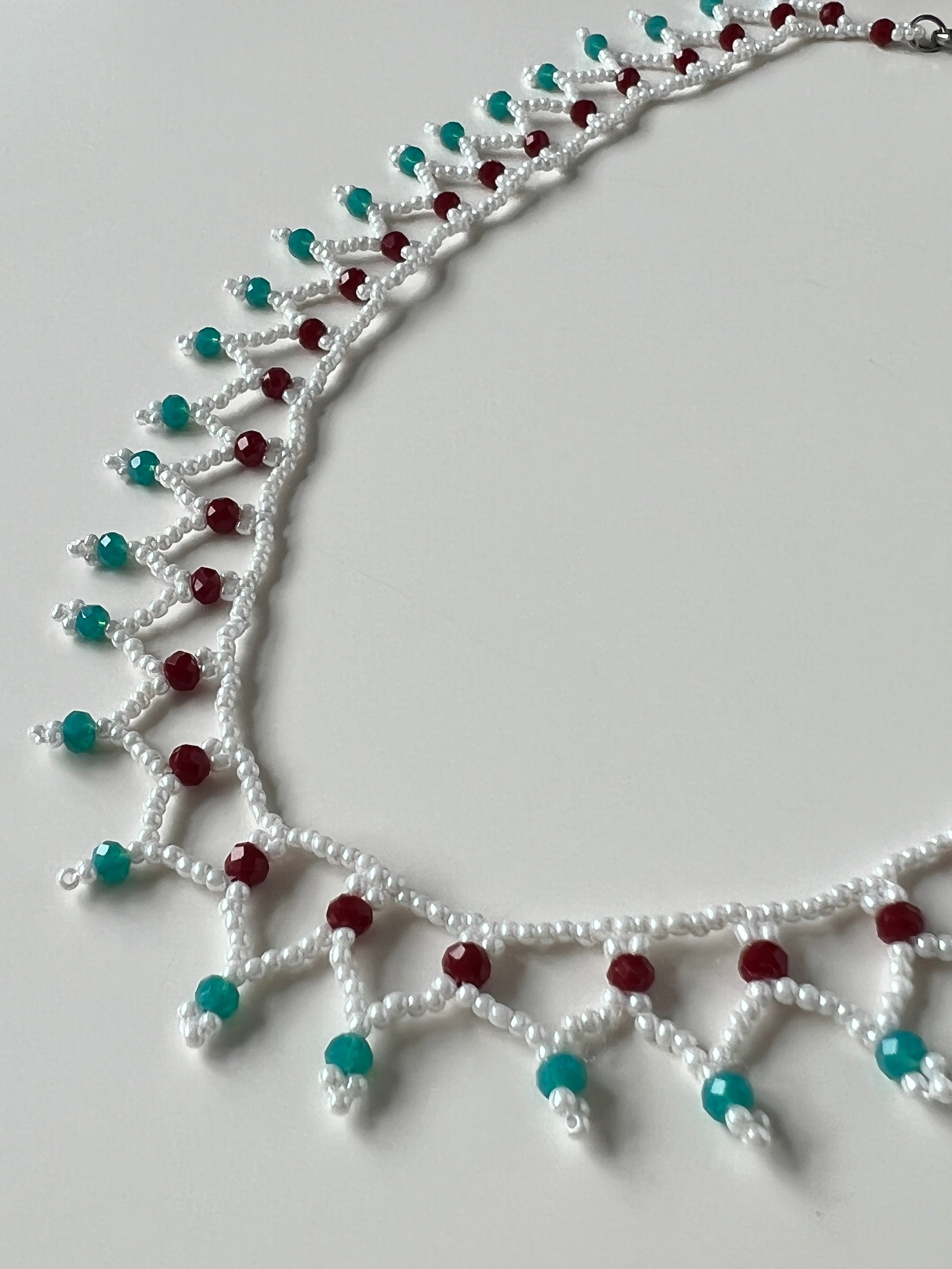 White Beaded Handmade Statement Necklace