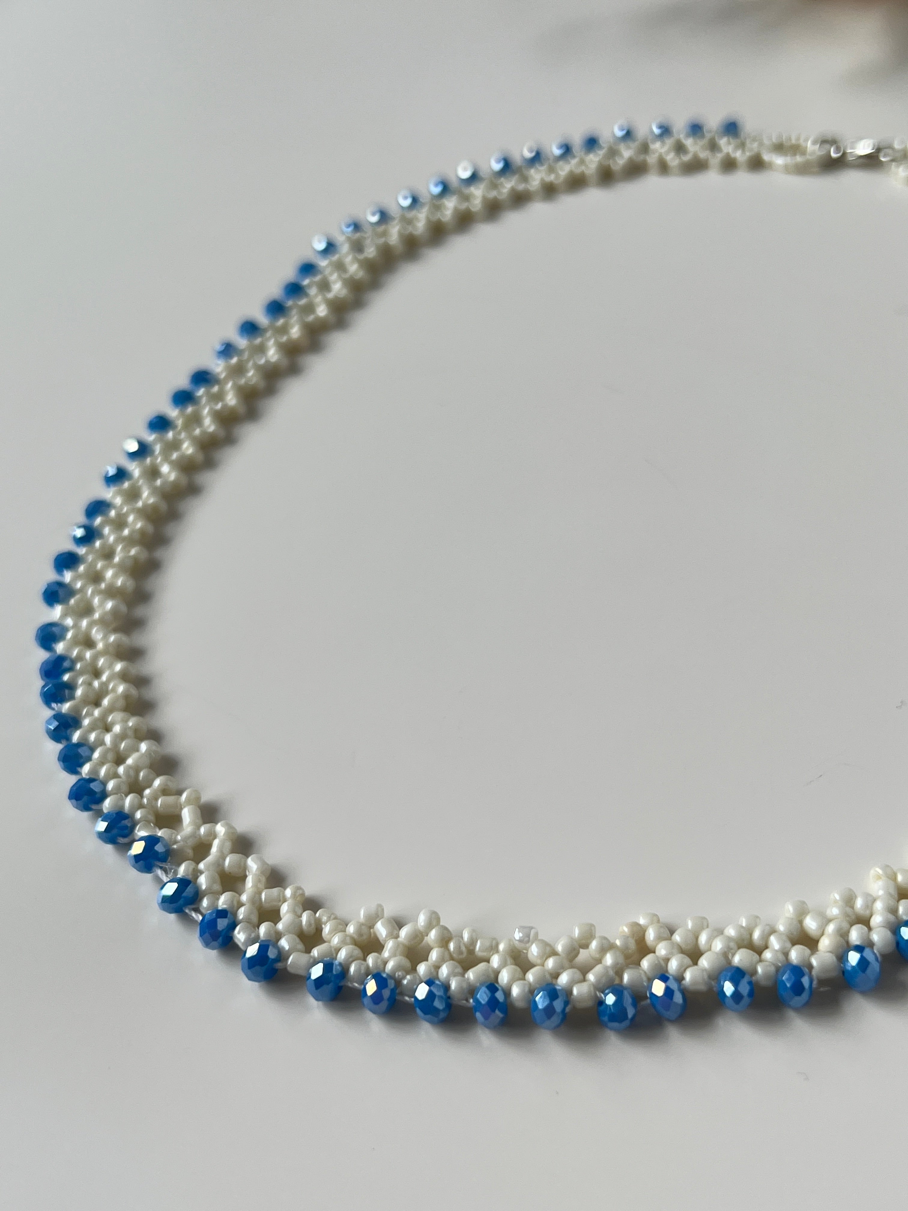 White & Blue Beaded Necklace