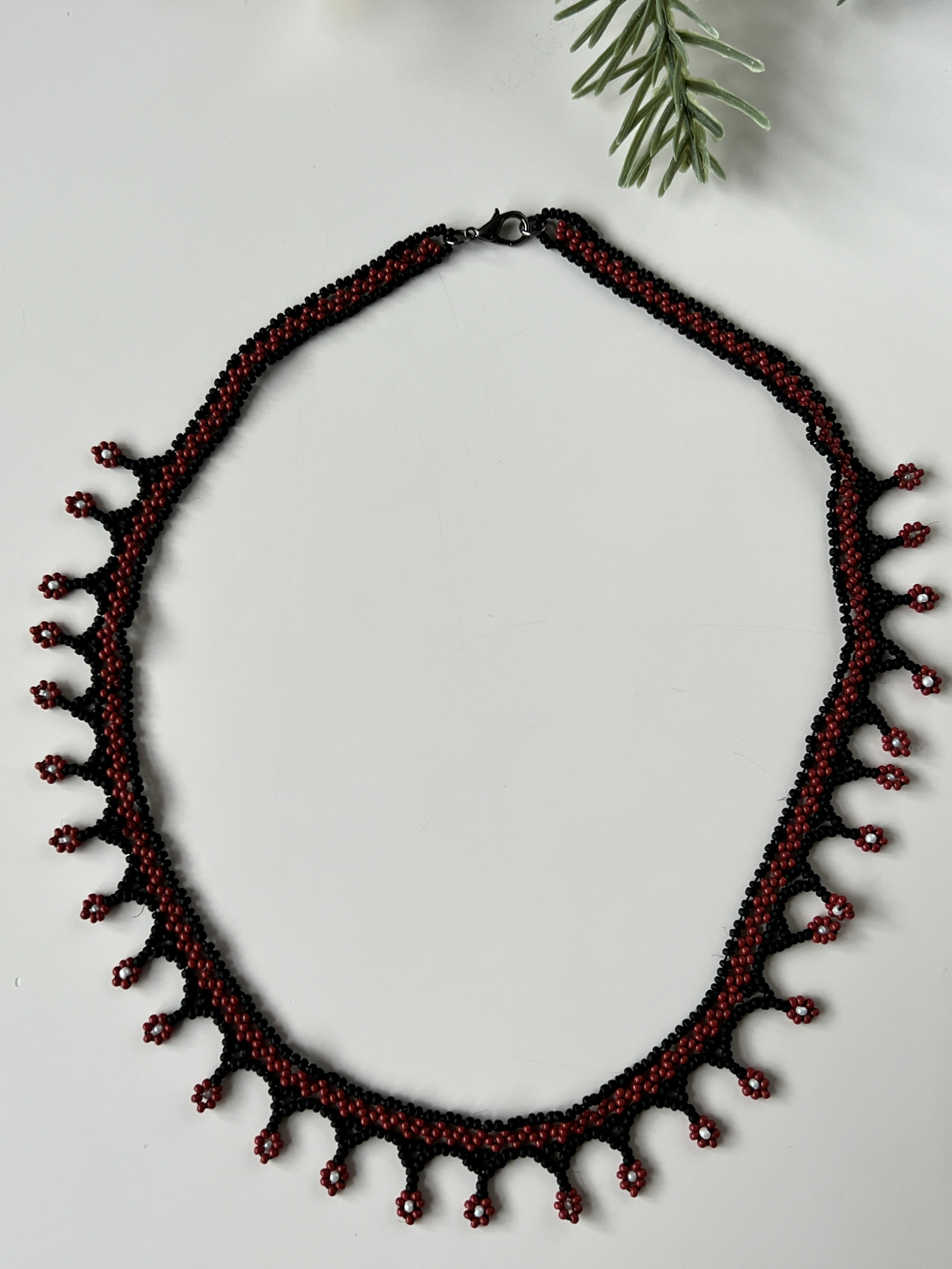 Red/Brown Beaded Handmade Statement Necklace