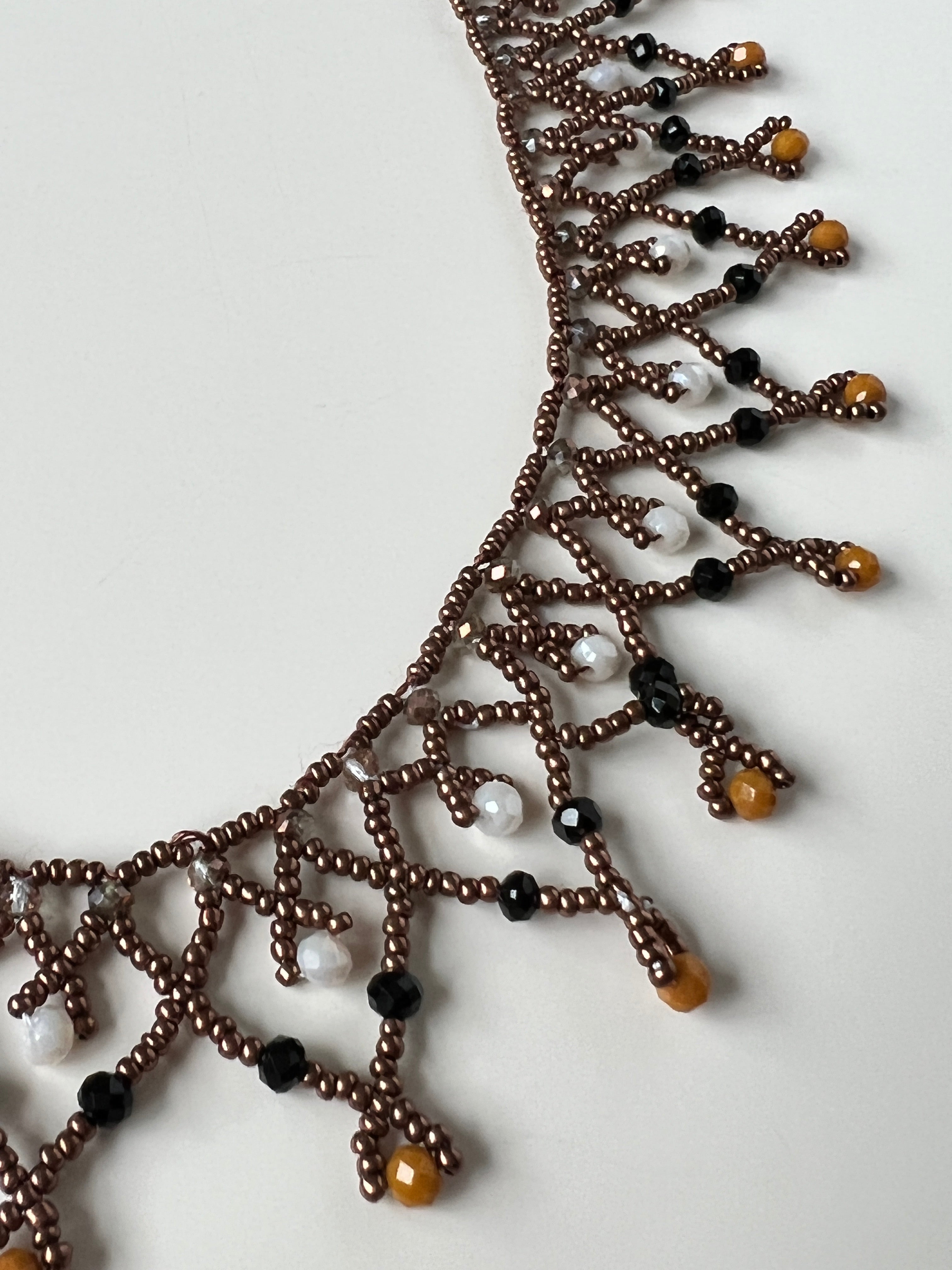 Brown Beaded Handmade Statement Necklace