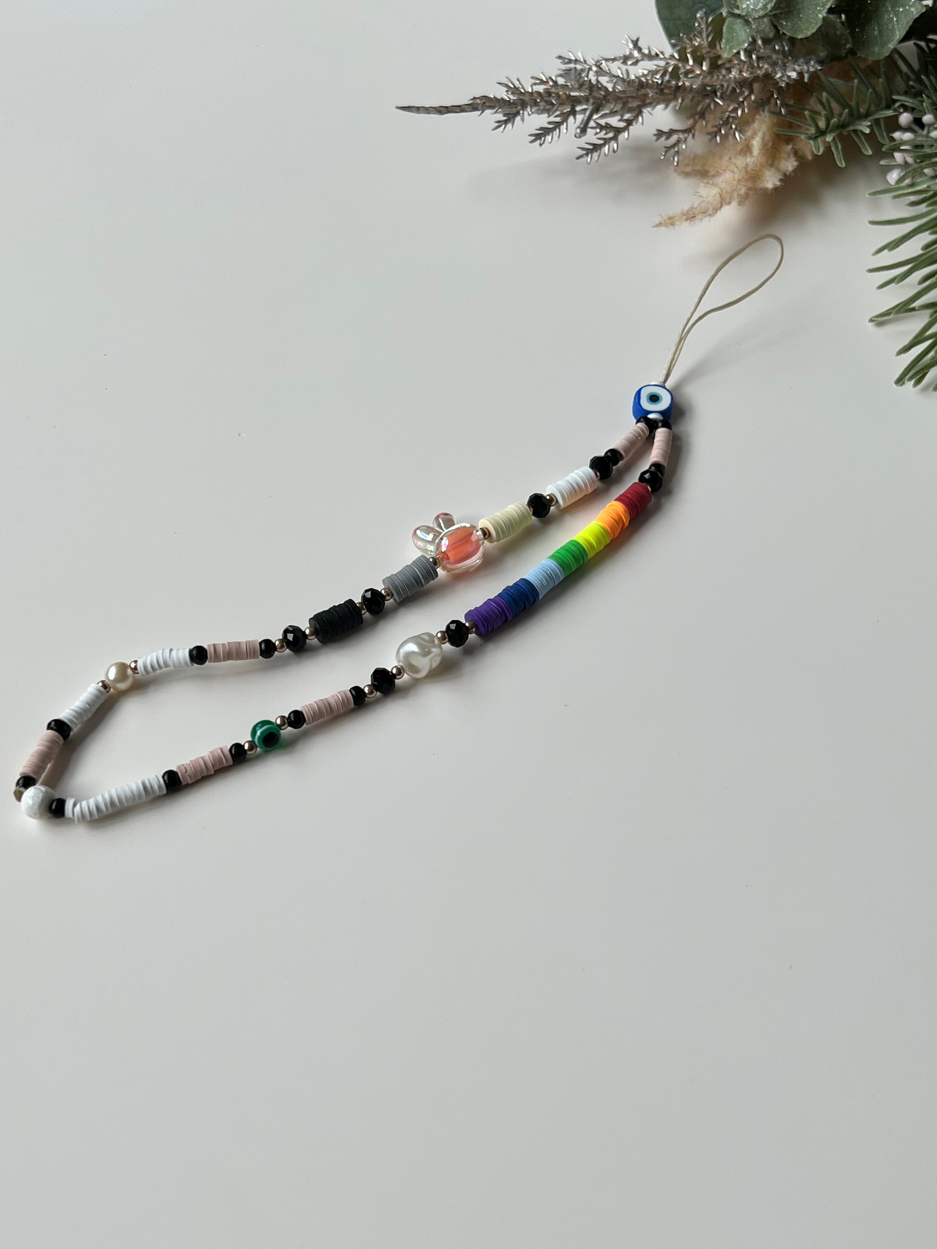 Multicoloured Phone Strap With Evil Eye Charm
