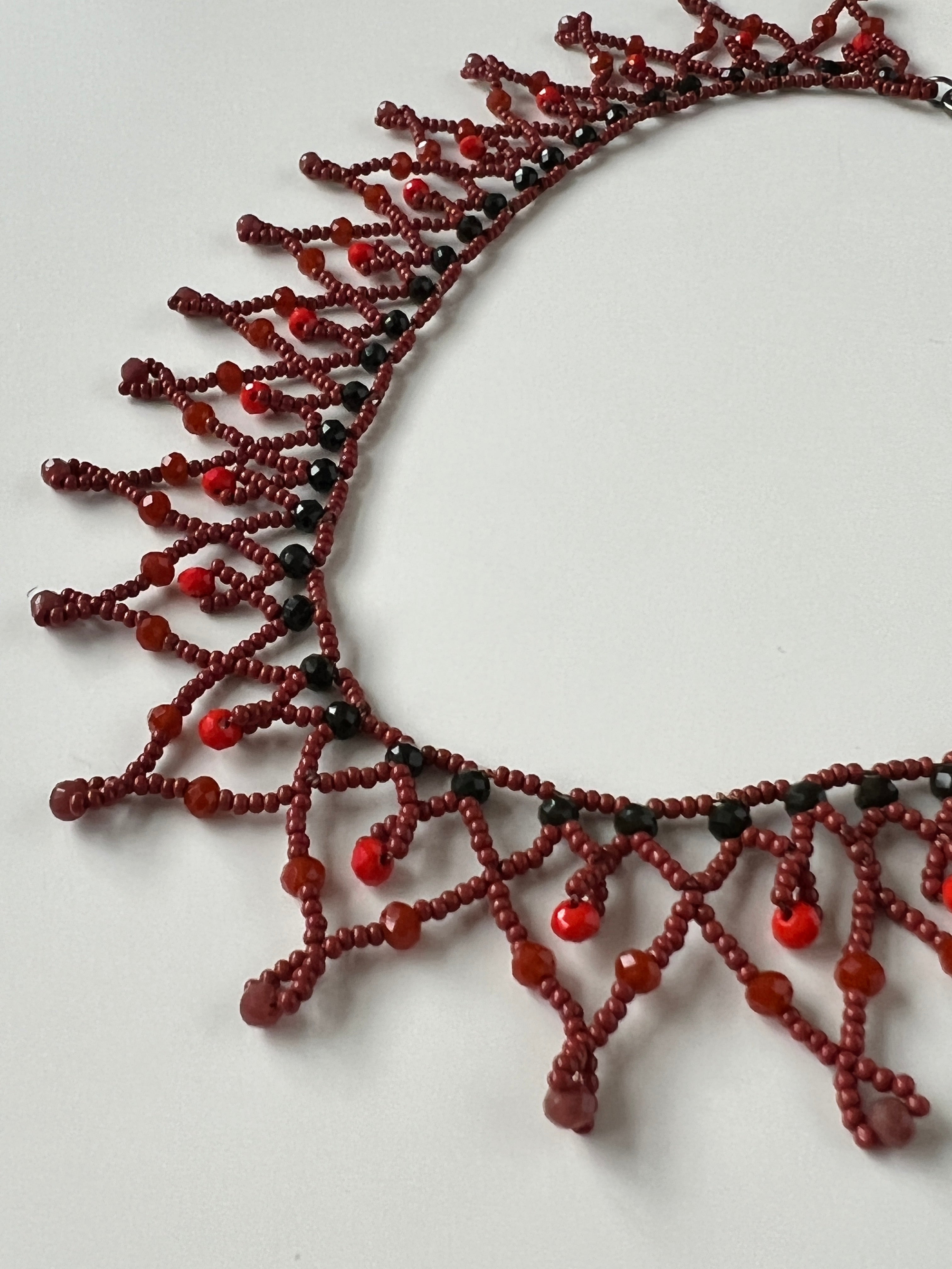 Red/Brown Beaded Handmade Statement Necklace